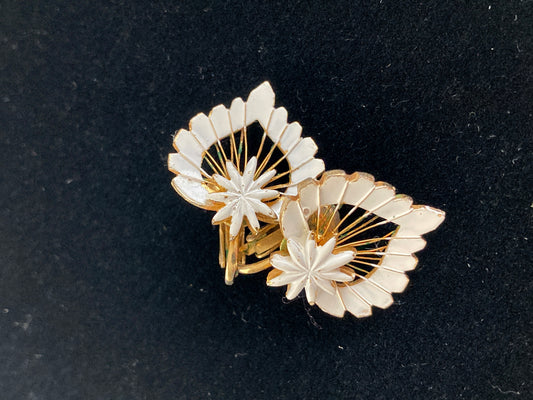 White Enamel on Gold-tone Lotus Petal Earrings