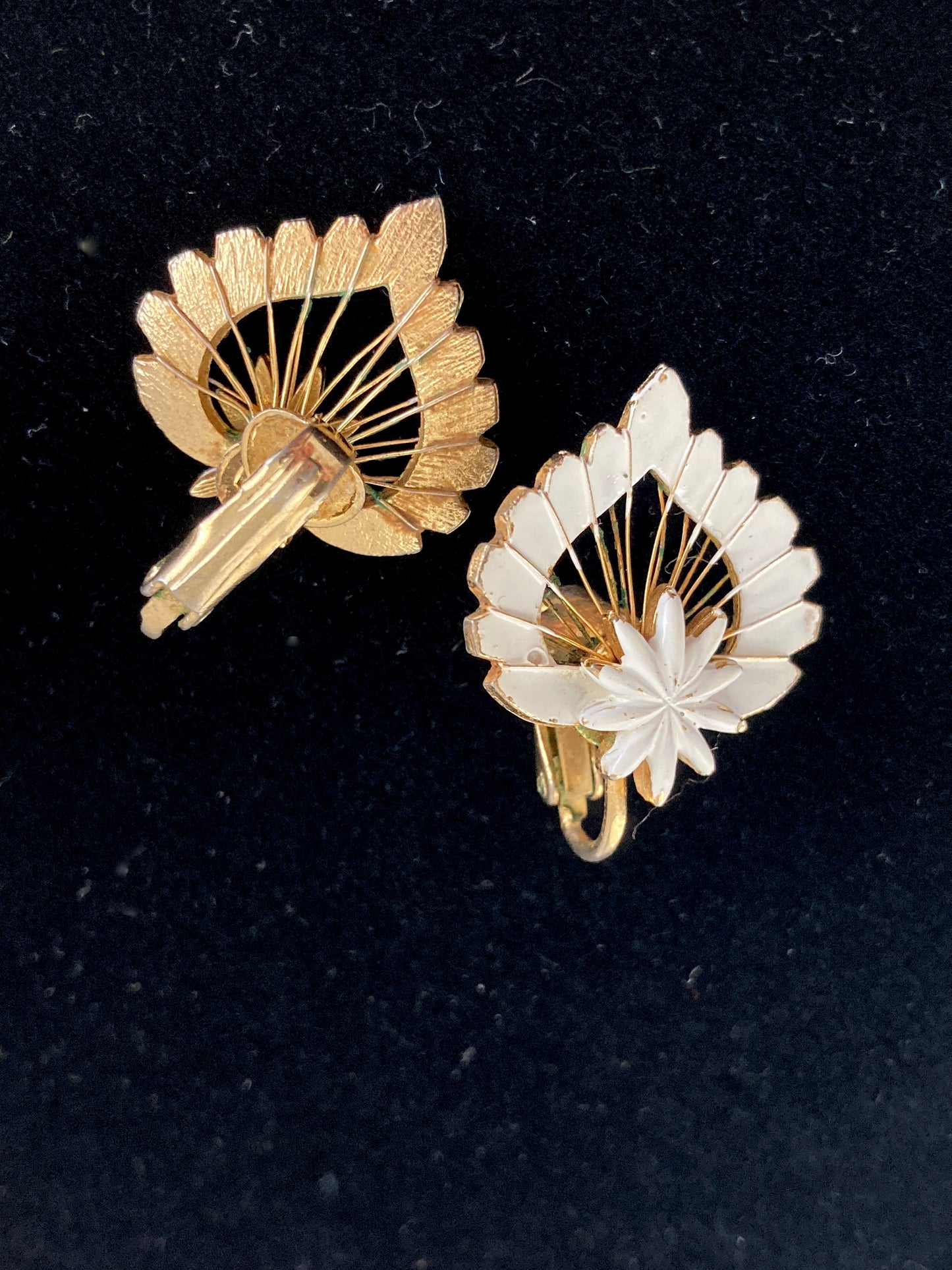 White Enamel on Gold-tone Lotus Petal Earrings