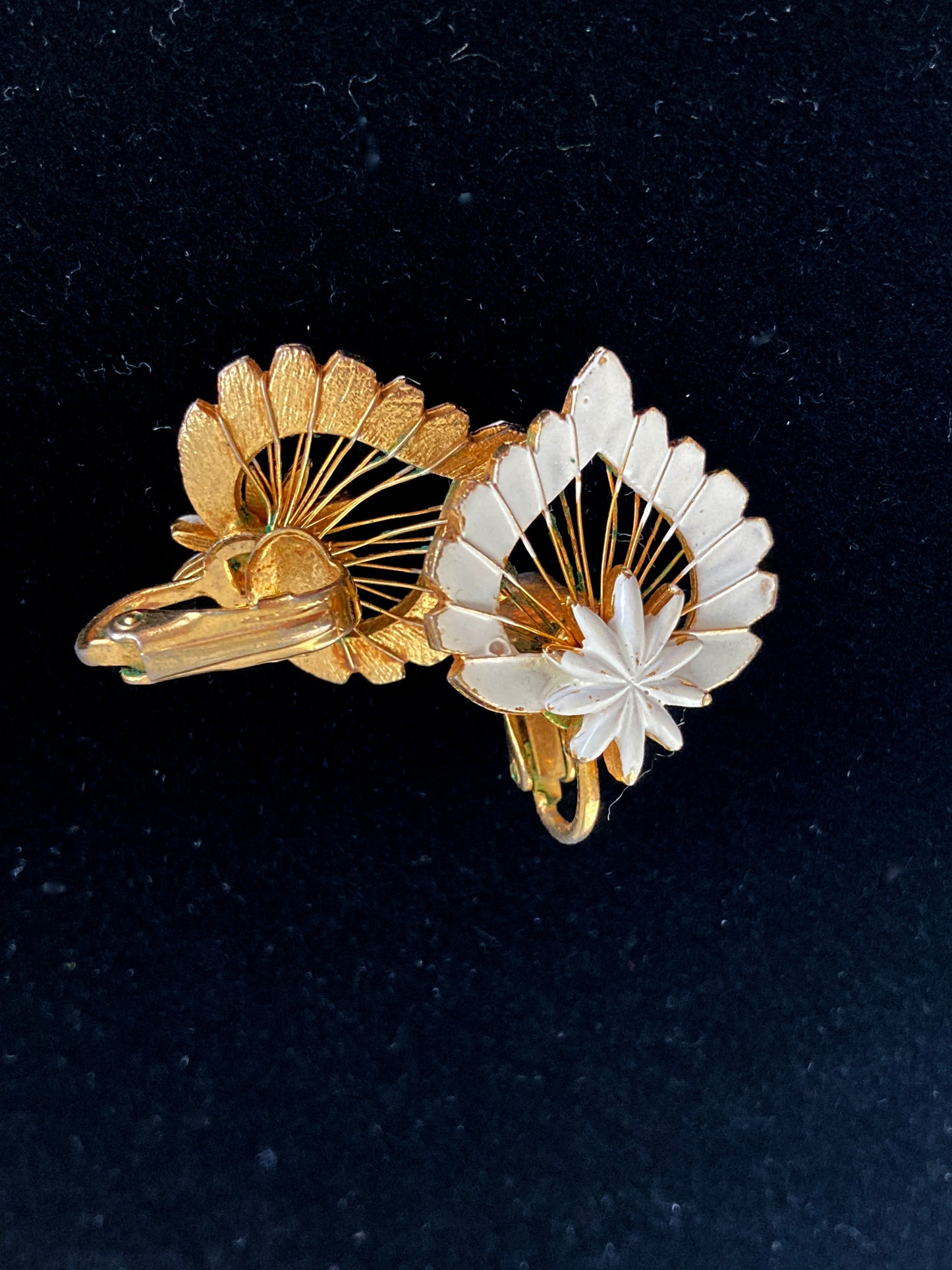 White Enamel on Gold-tone Lotus Petal Earrings
