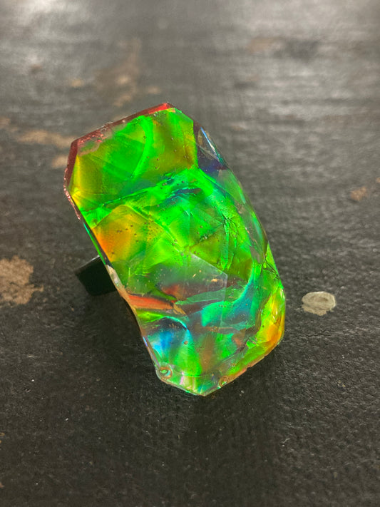 Large Dichroic Resin Cocktail Ring Green, Orange, Yellow, Red