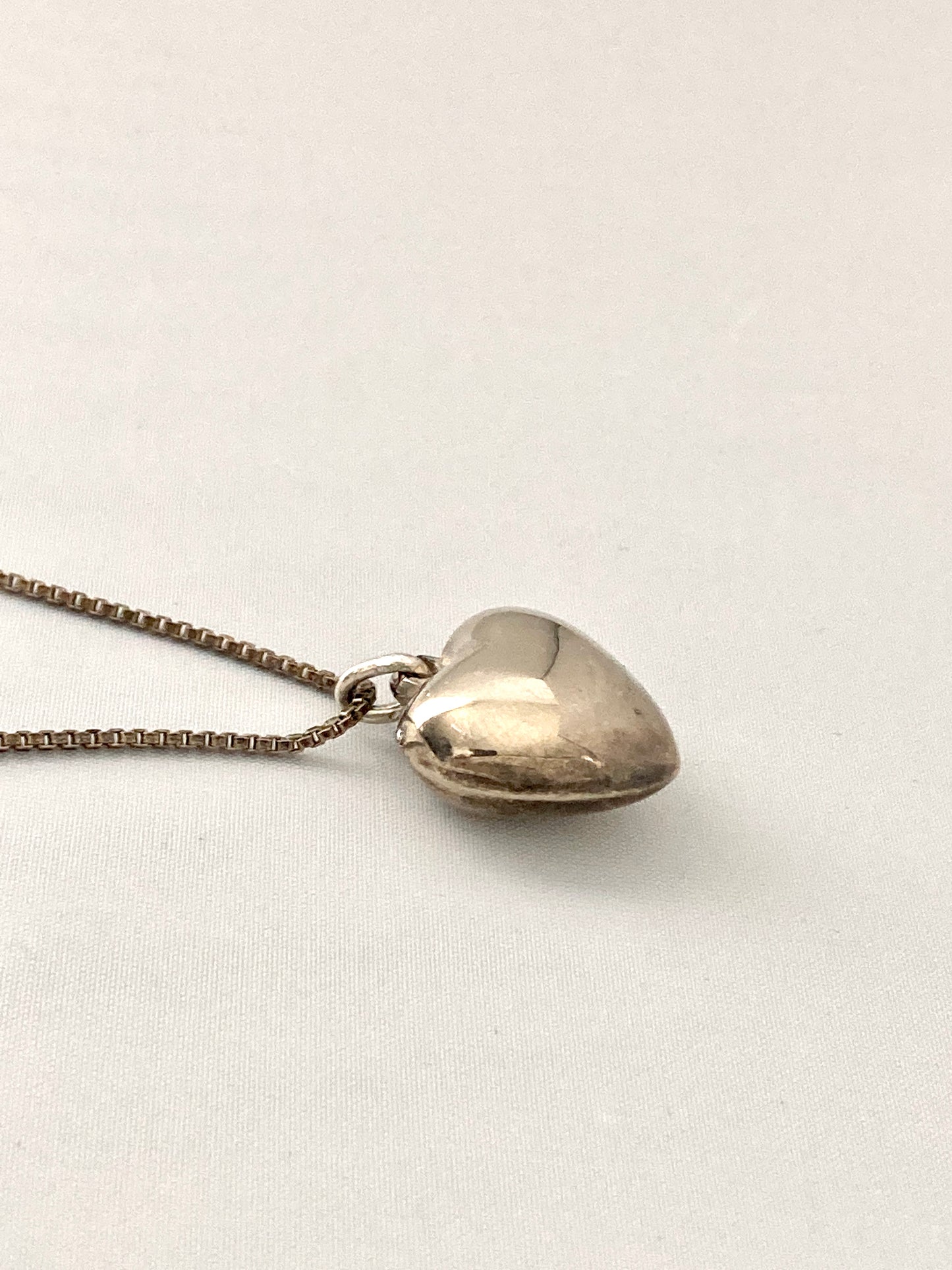 Sterling Silver Puffy Heart on Box Chain Necklace