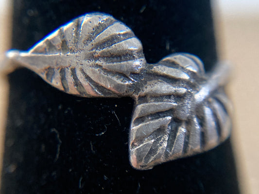 Sterling Silver Tiny Double Leaf Ring