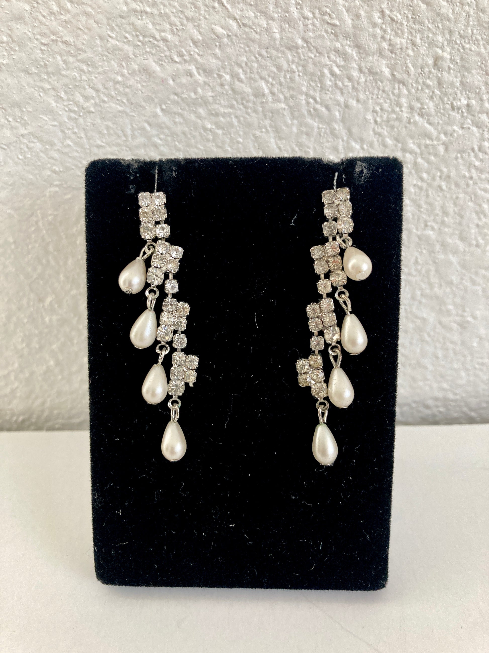 Rhinestone and Pearl Waterfall Earrings