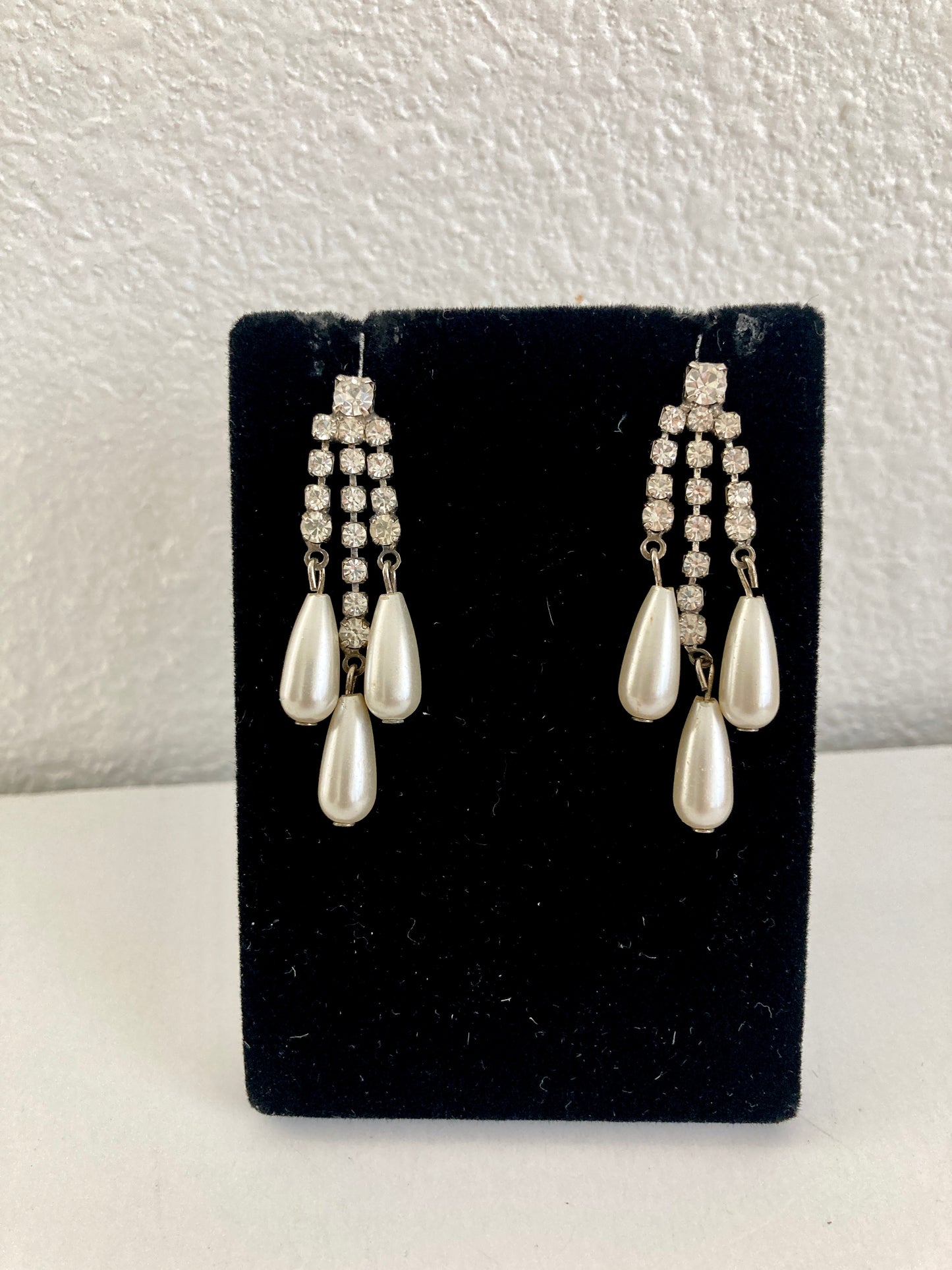 Pearl and Rhinestone Dangle Earrings