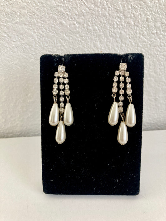 Pearl and Rhinestone Dangle Earrings