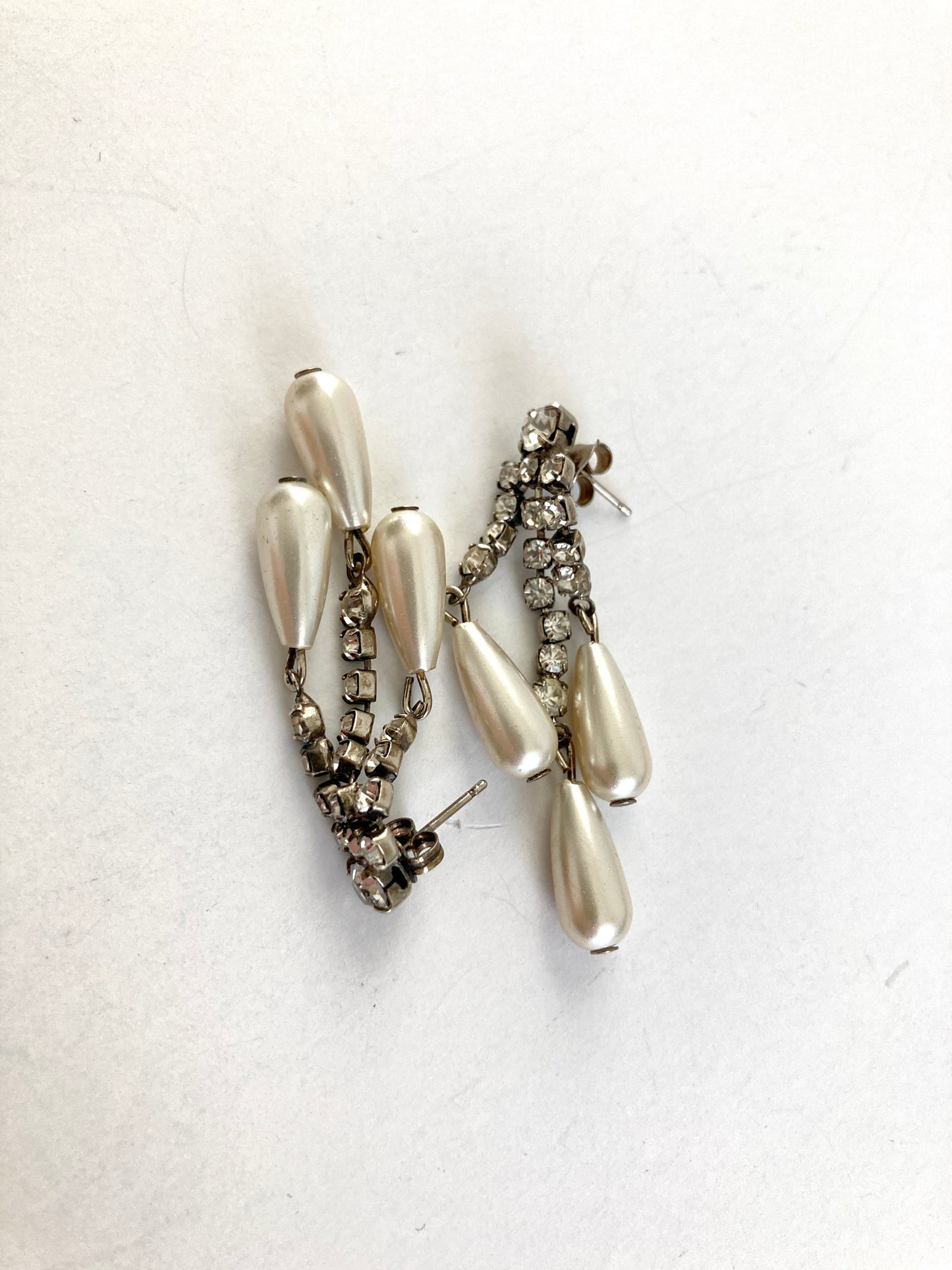 Pearl and Rhinestone Dangle Earrings