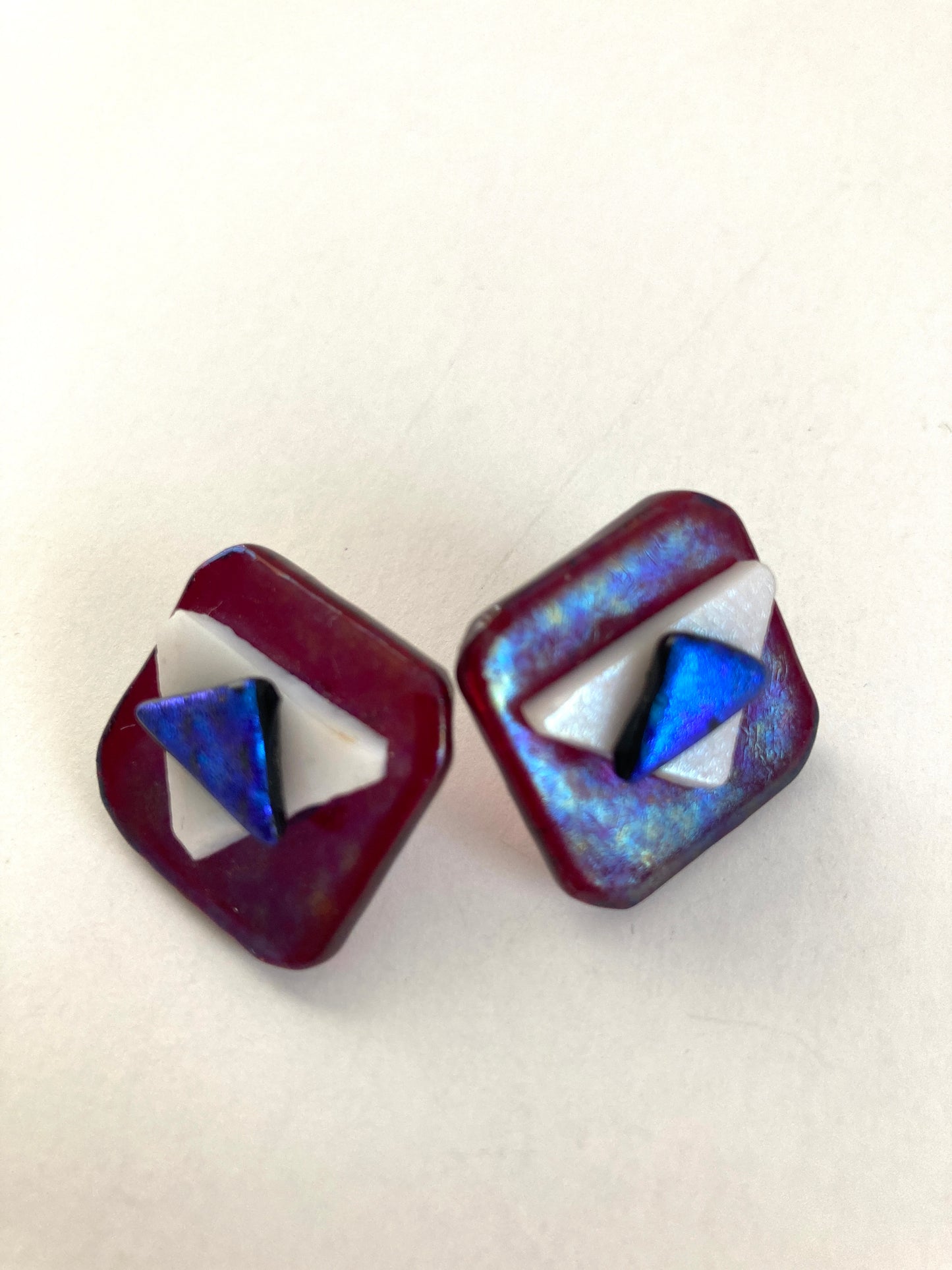 Dichroic Glass Earrings in Red, White, and Blue