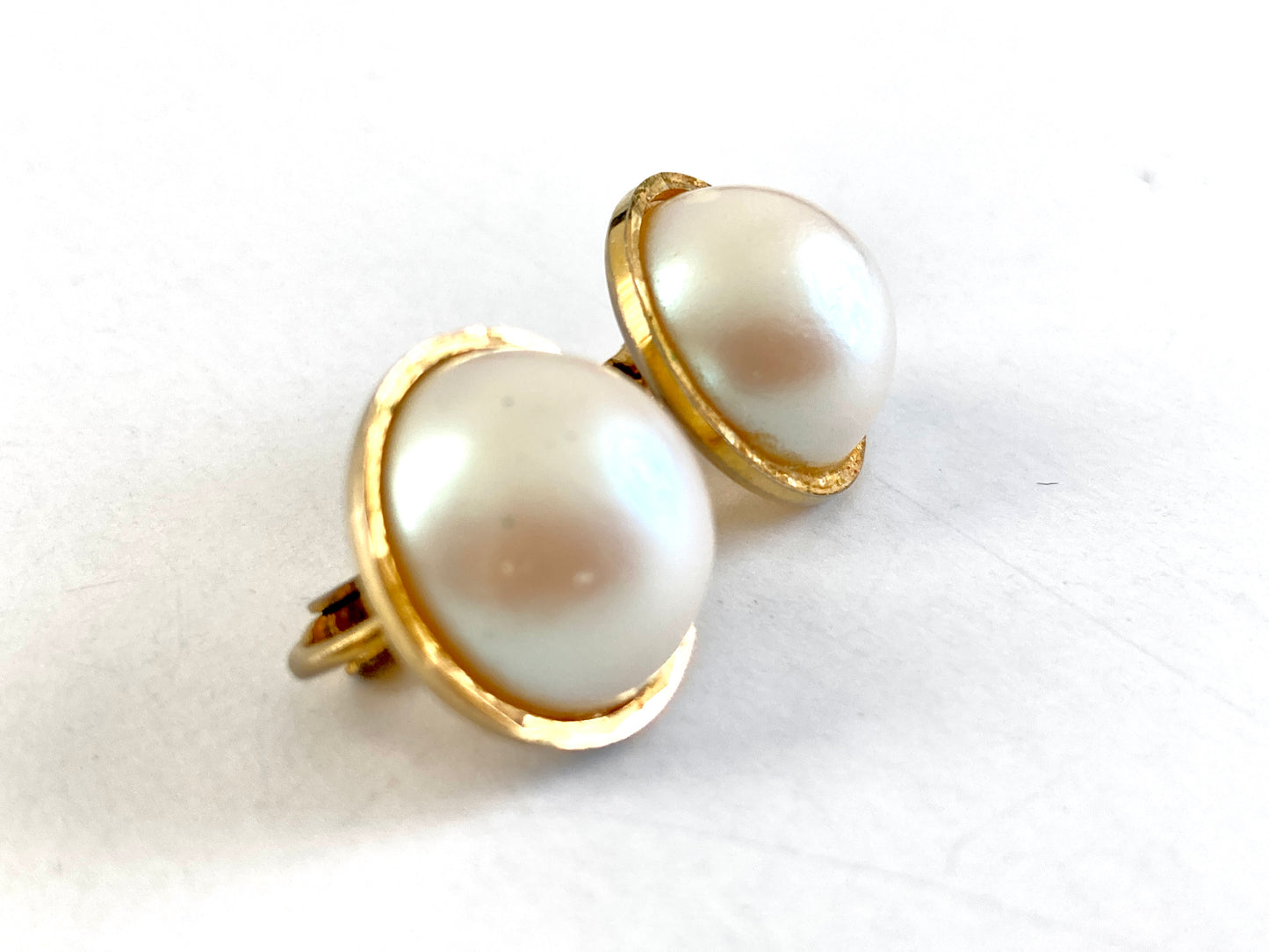 Large Half Round Pearl Button Earrings