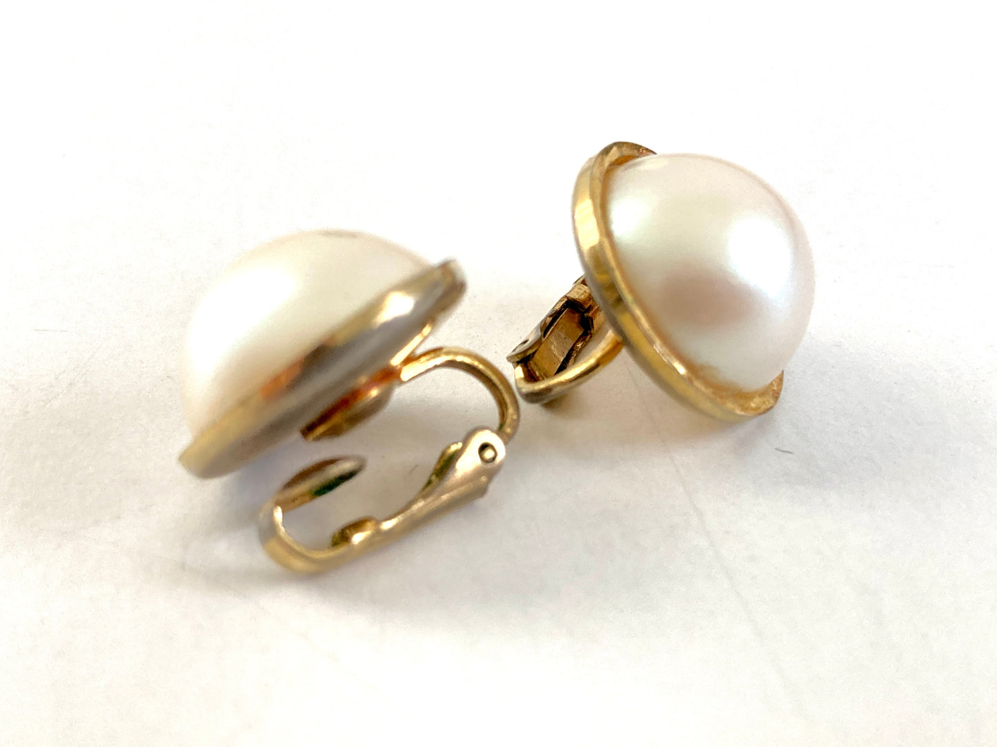 Large Half Round Pearl Button Earrings