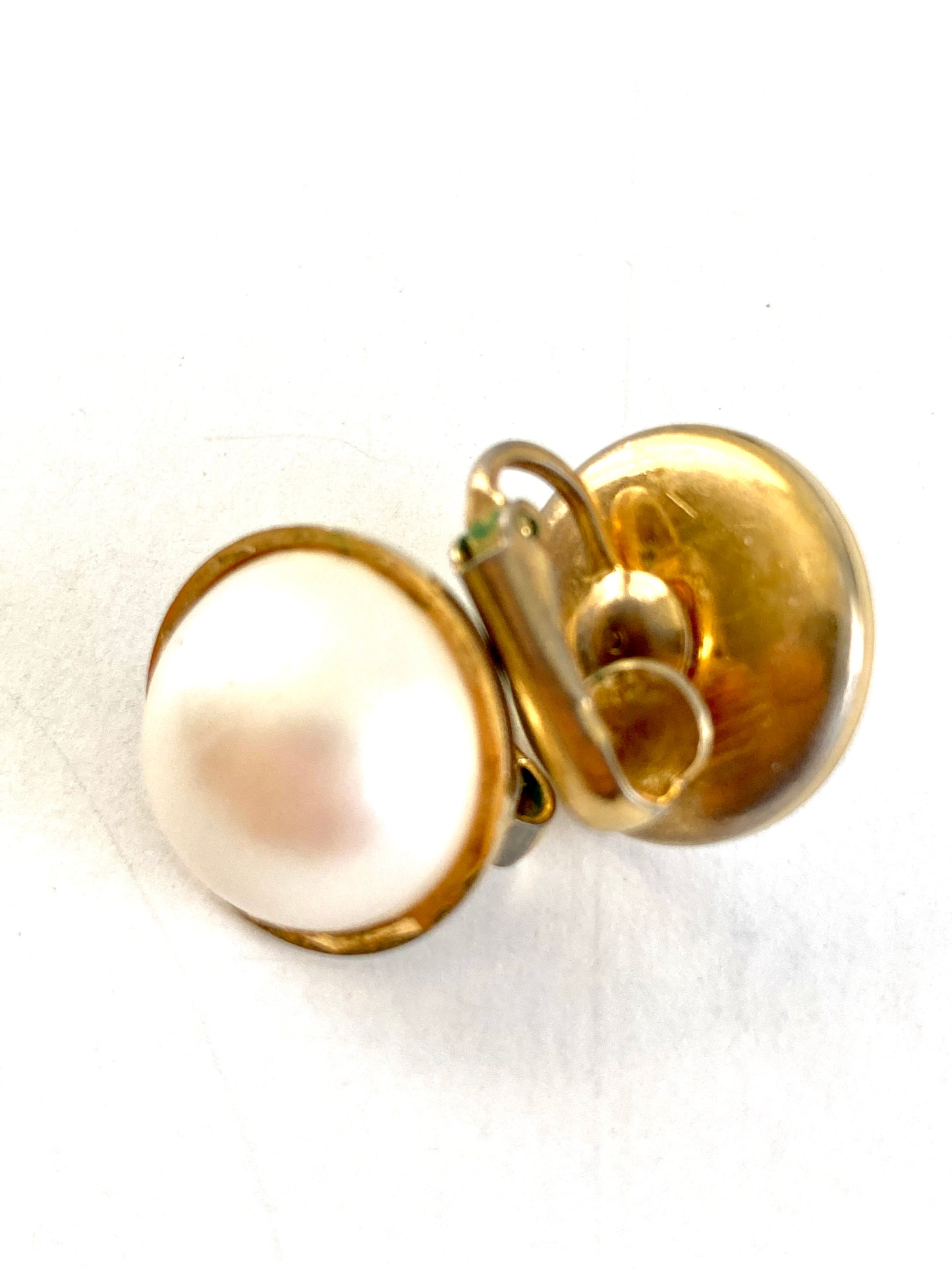 Large Half Round Pearl Button Earrings