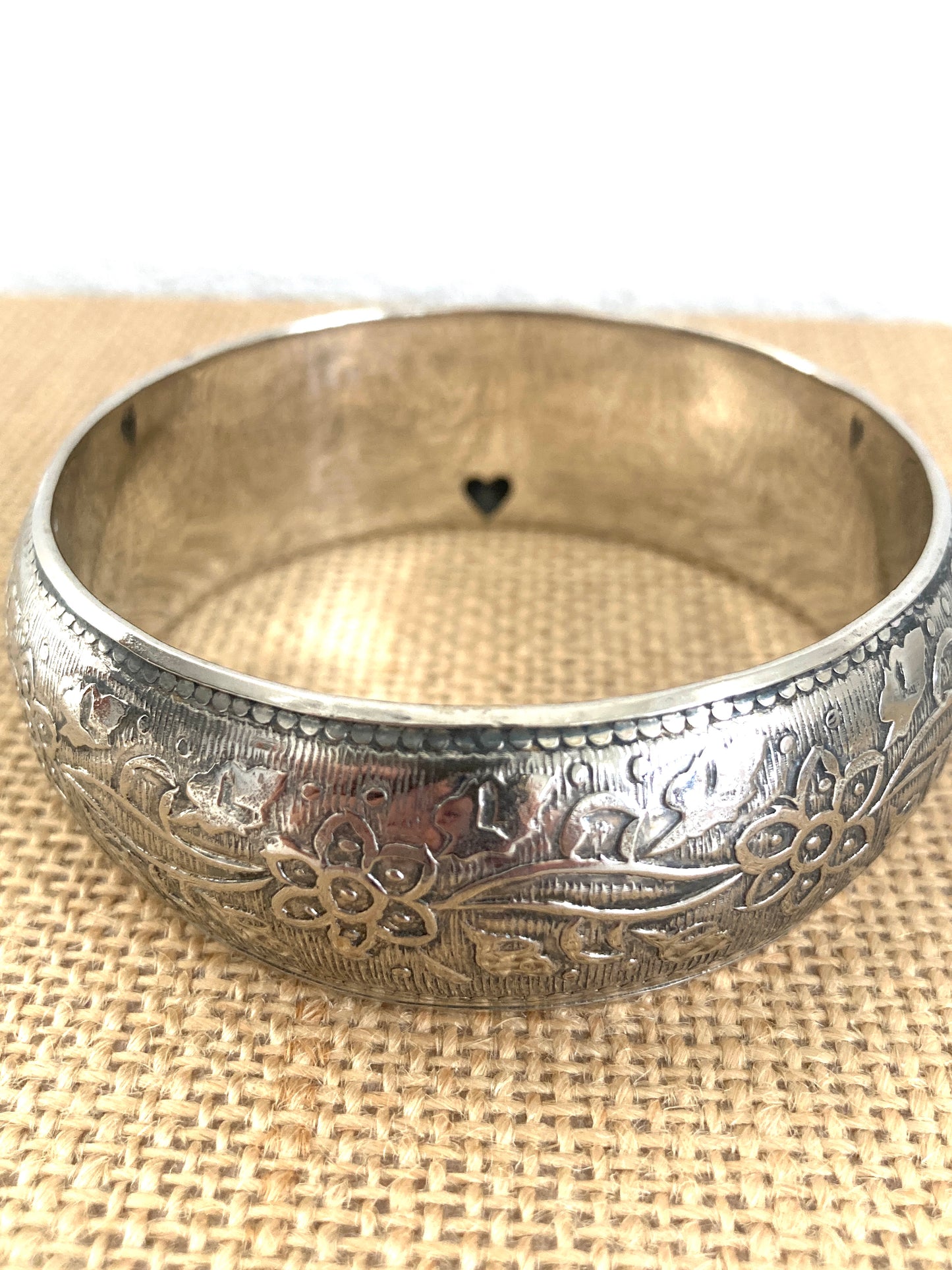 Silver-tone Bangle w/Flowers and Leaves
