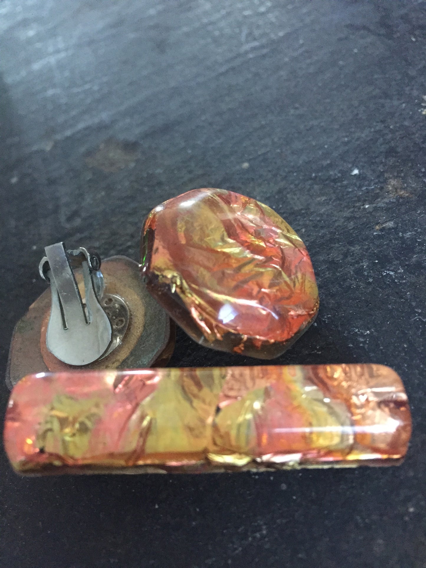 Copper & Gold Foil Earrings and Dress Clip