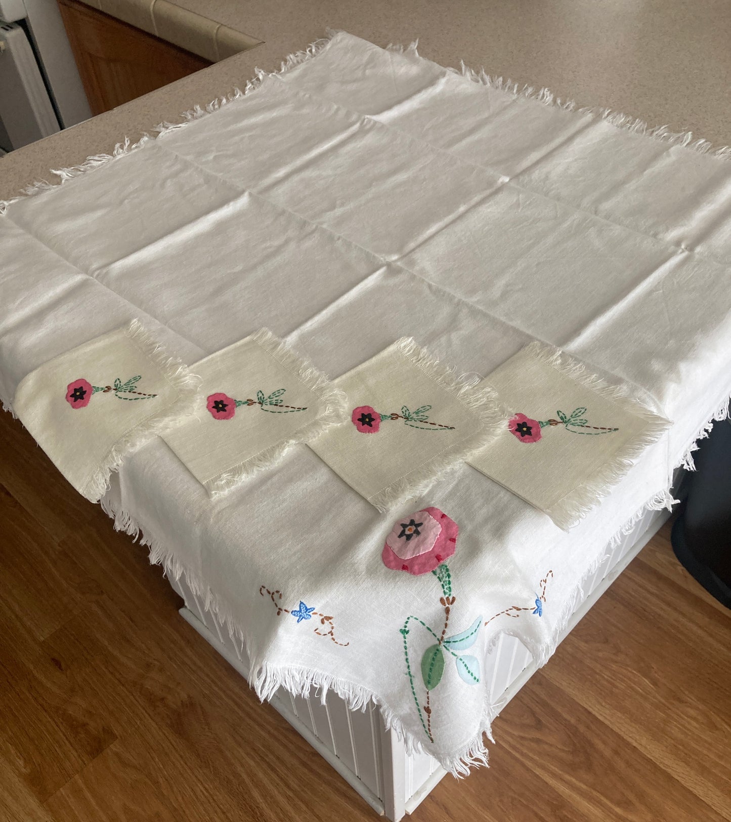 Hand Appliquéd & Embroidered Bridge Tablecloth