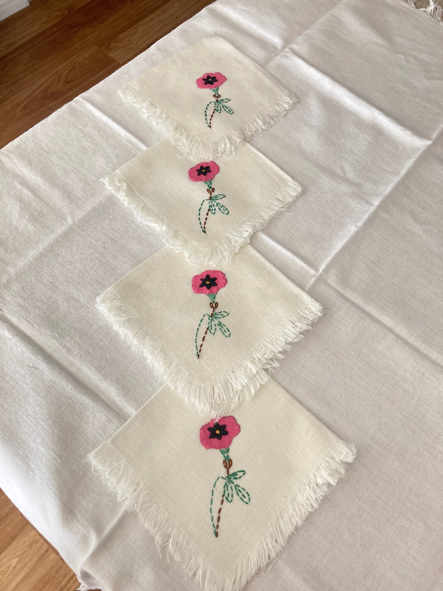 Hand Appliquéd & Embroidered Bridge Tablecloth