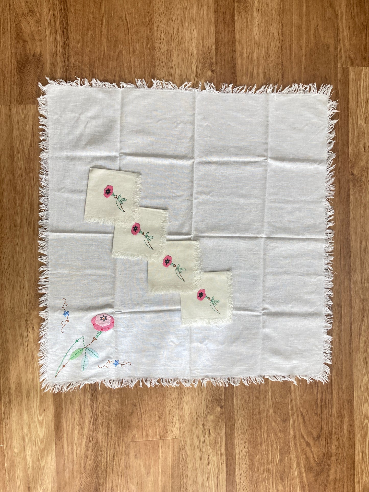 Hand Appliquéd & Embroidered Bridge Tablecloth