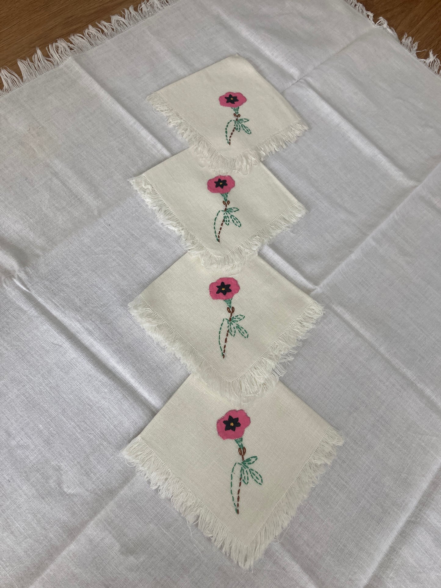 Hand Appliquéd & Embroidered Bridge Tablecloth