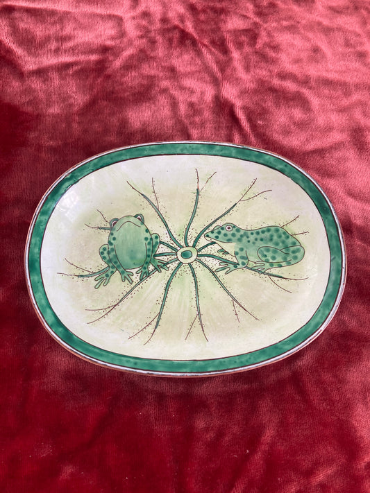 Kelvin Chen Copper Enamel Painted Trinket/Soap Dish Frogs