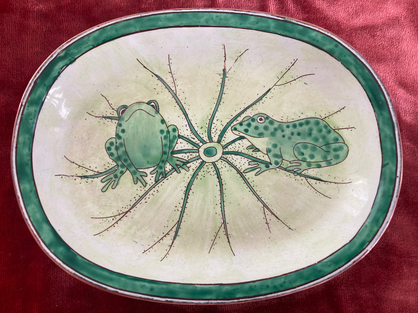 Kelvin Chen Copper Enamel Painted Trinket/Soap Dish Frogs