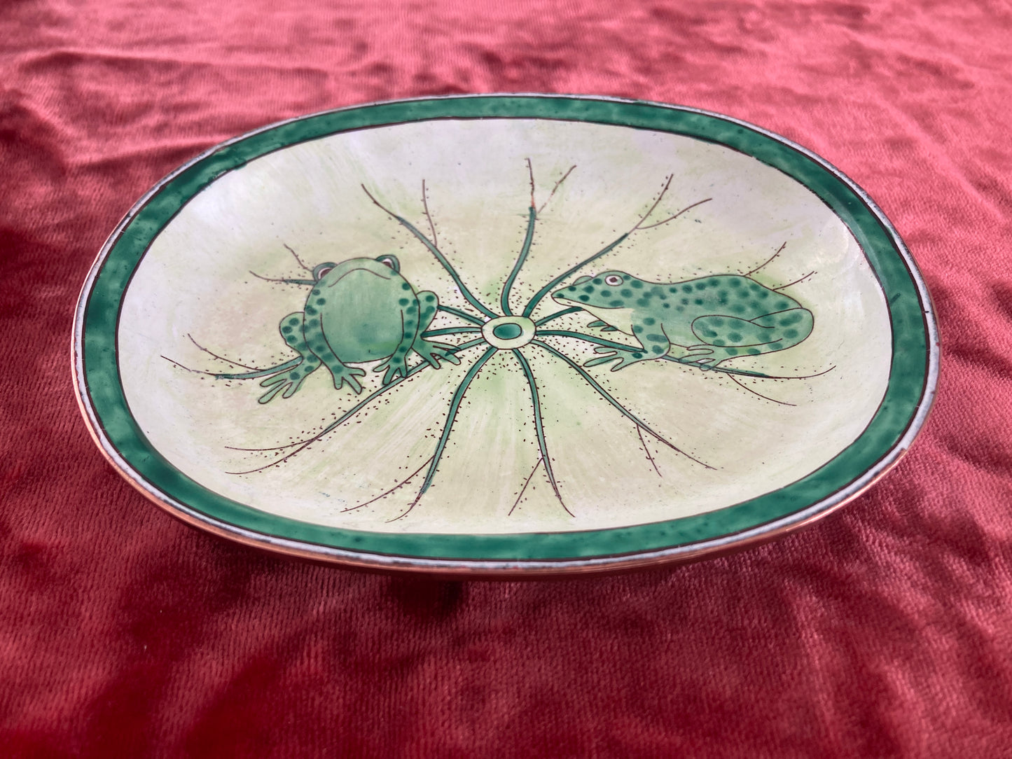 Kelvin Chen Copper Enamel Painted Trinket/Soap Dish Frogs