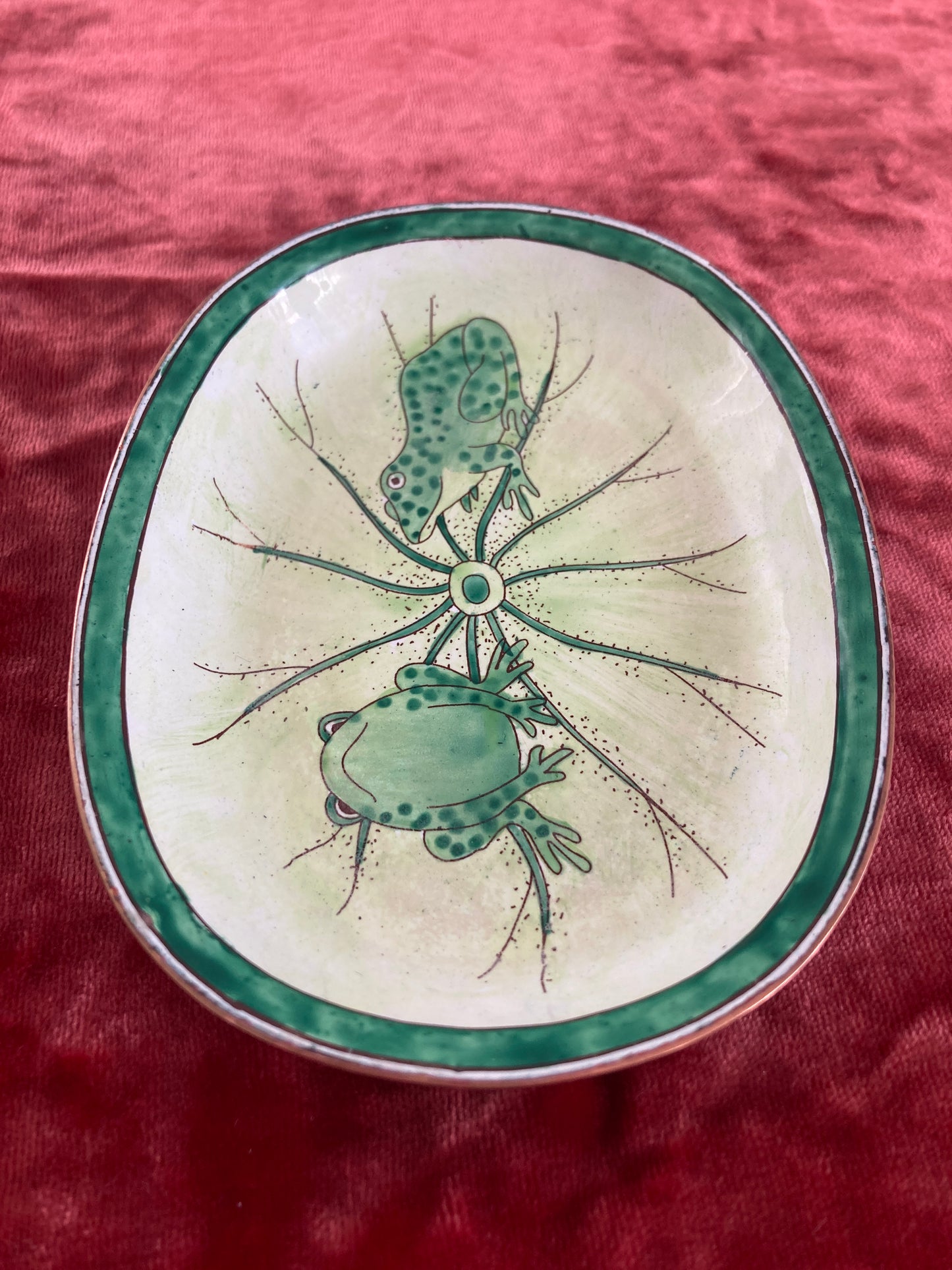 Kelvin Chen Copper Enamel Painted Trinket/Soap Dish Frogs