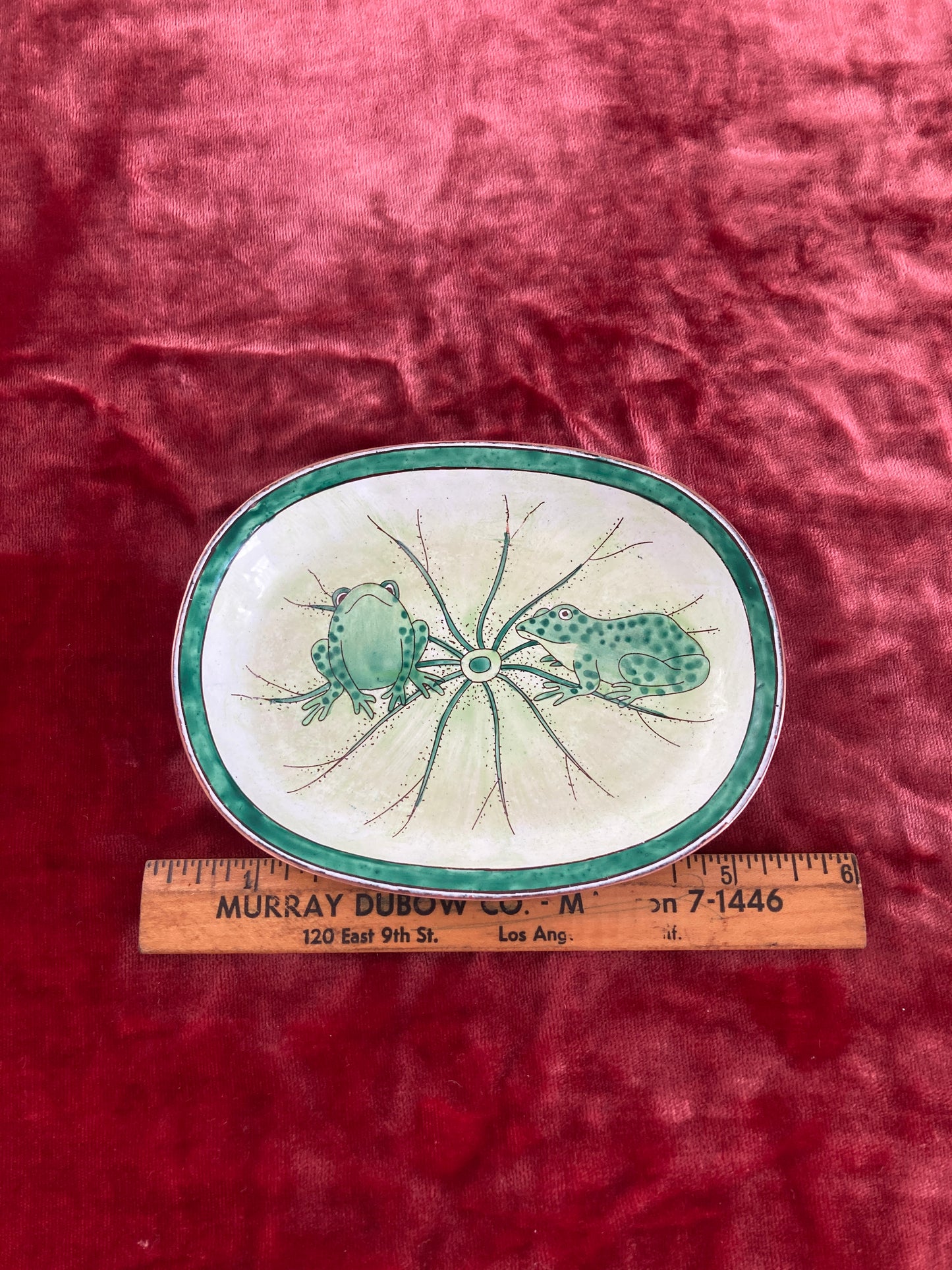 Kelvin Chen Copper Enamel Painted Trinket/Soap Dish Frogs