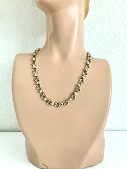 Chain of Hearts Choker Necklace w/Aurora Borealis Rhinestones