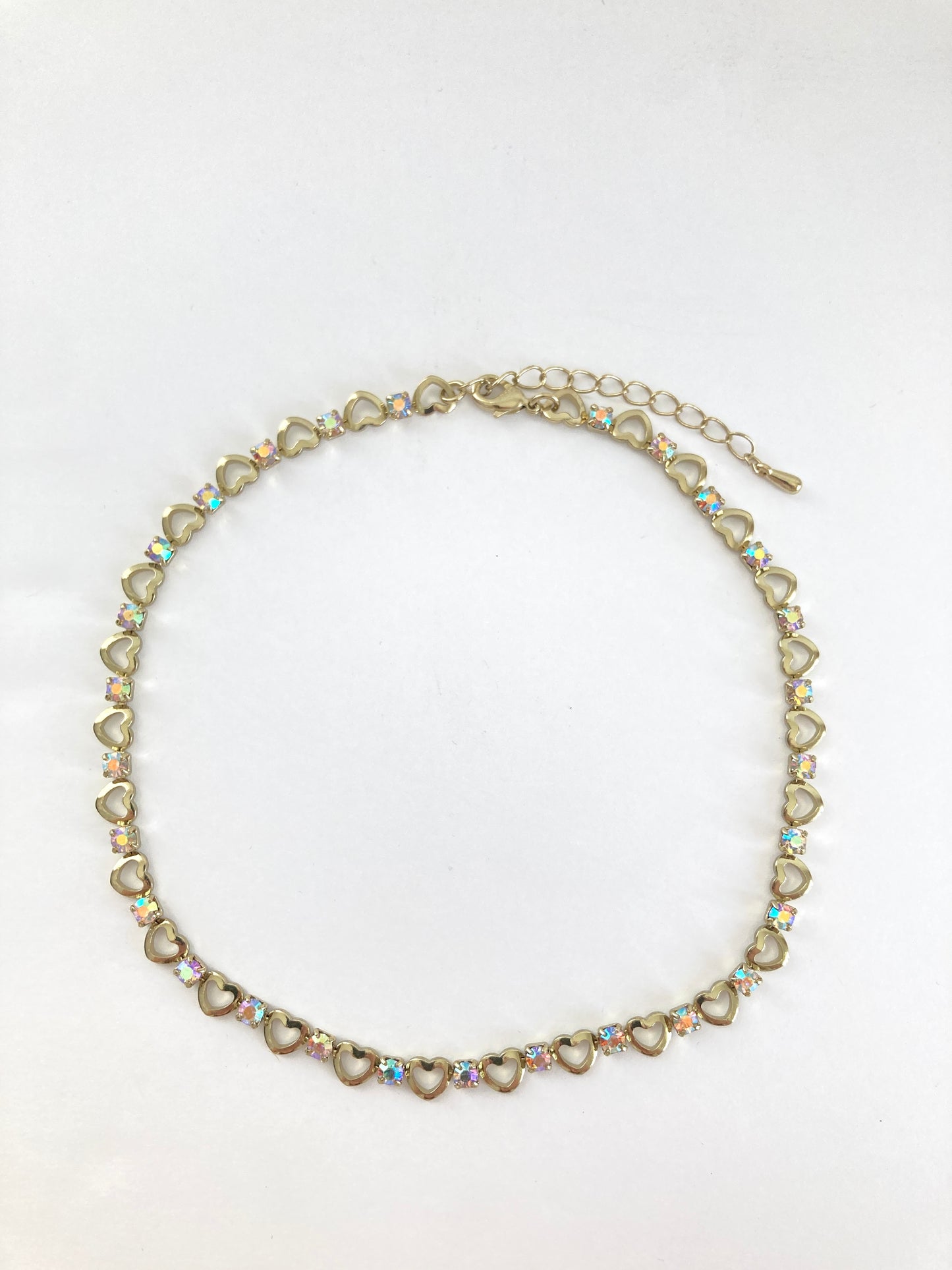 Chain of Hearts Choker Necklace w/Aurora Borealis Rhinestones