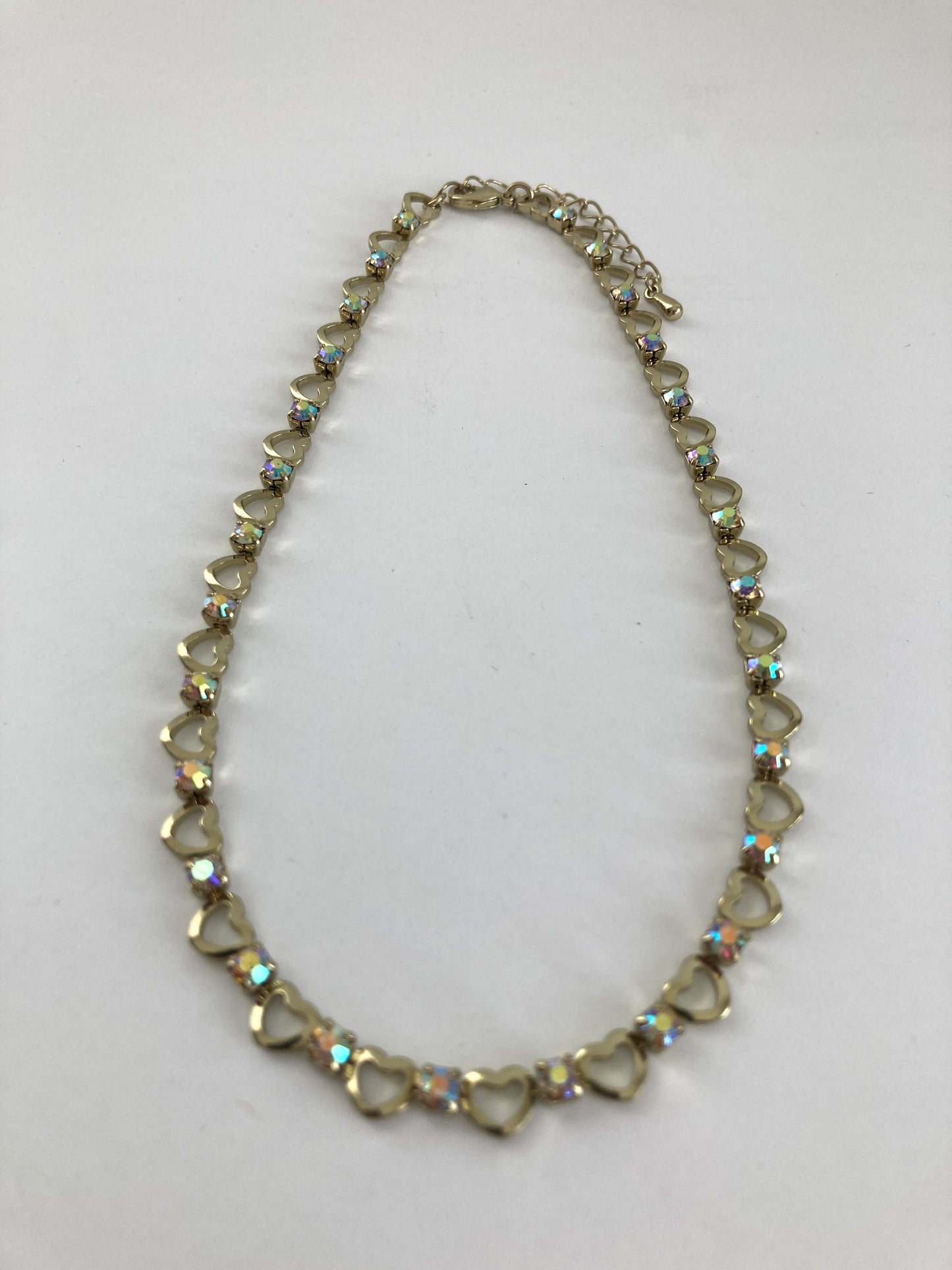 Chain of Hearts Choker Necklace w/Aurora Borealis Rhinestones