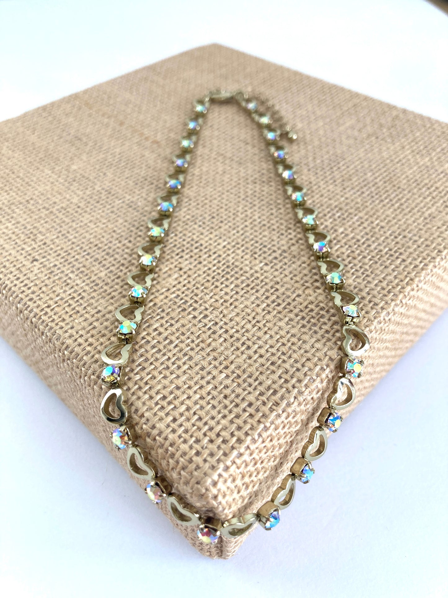 Chain of Hearts Choker Necklace w/Aurora Borealis Rhinestones
