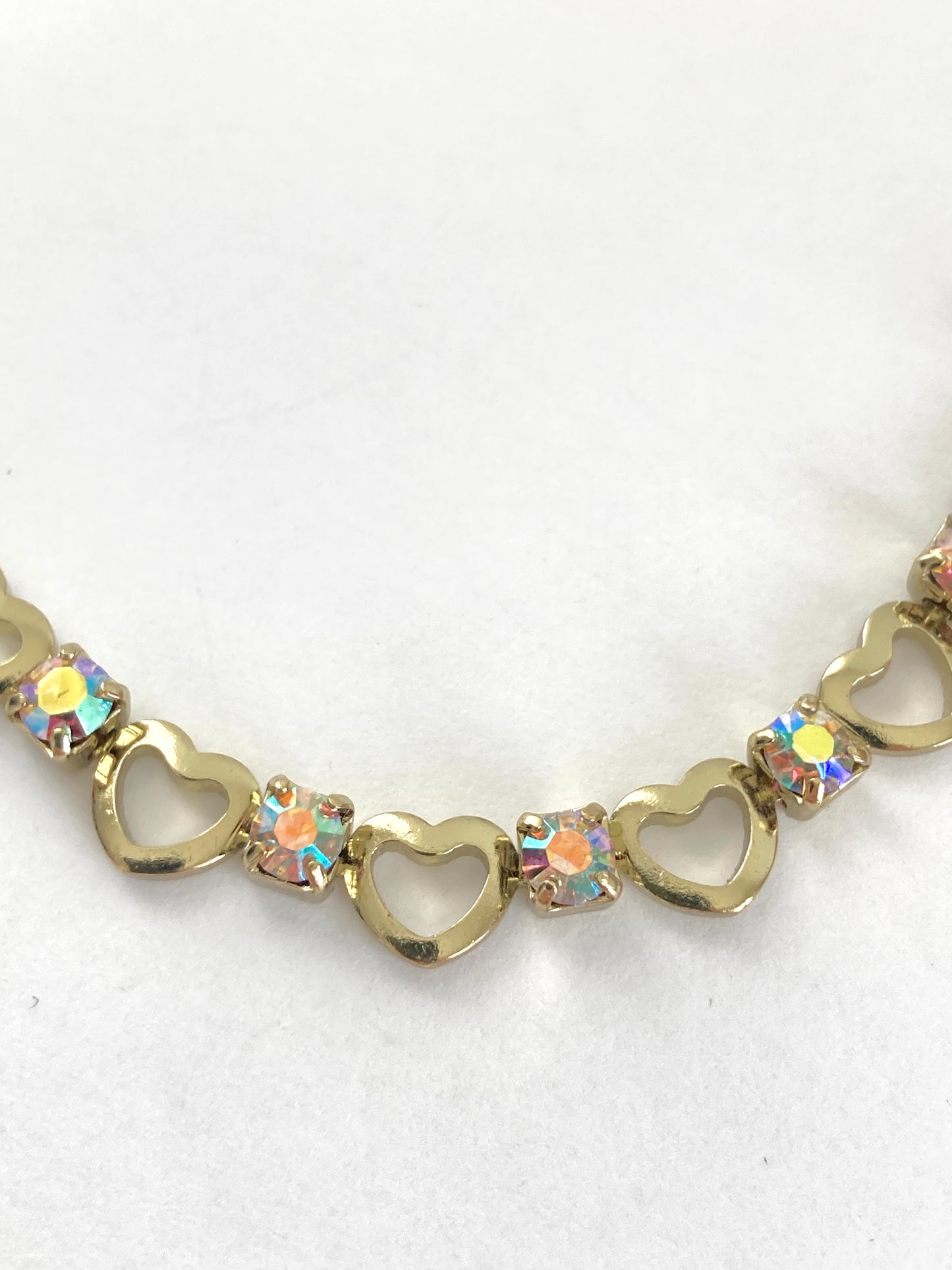 Chain of Hearts Choker Necklace w/Aurora Borealis Rhinestones