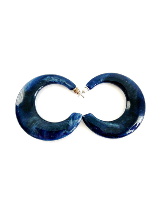 Navy Blue Chunky Open Hoop Earrings