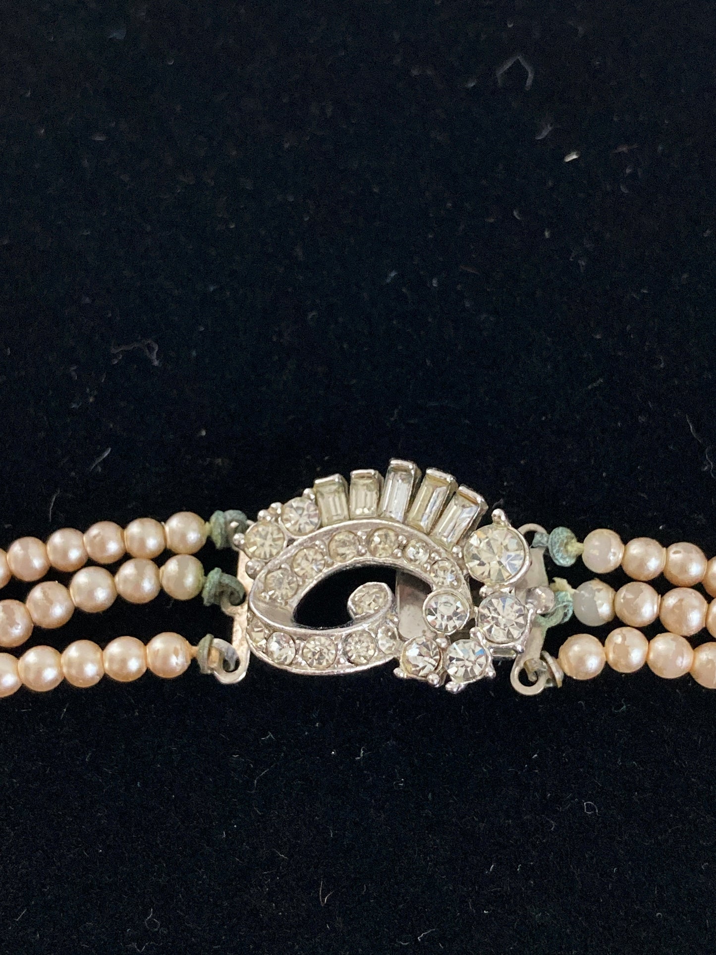 Triple Strand Graduated Glass Pearls w/ Rhinestone Clasp