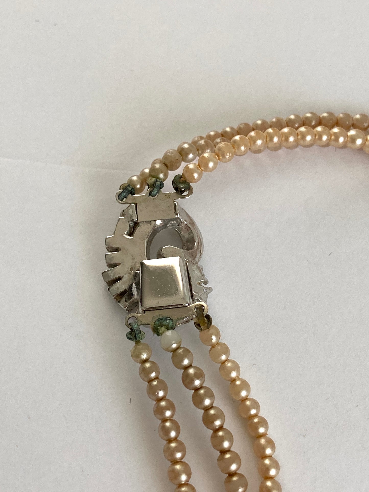 Triple Strand Graduated Glass Pearls w/ Rhinestone Clasp