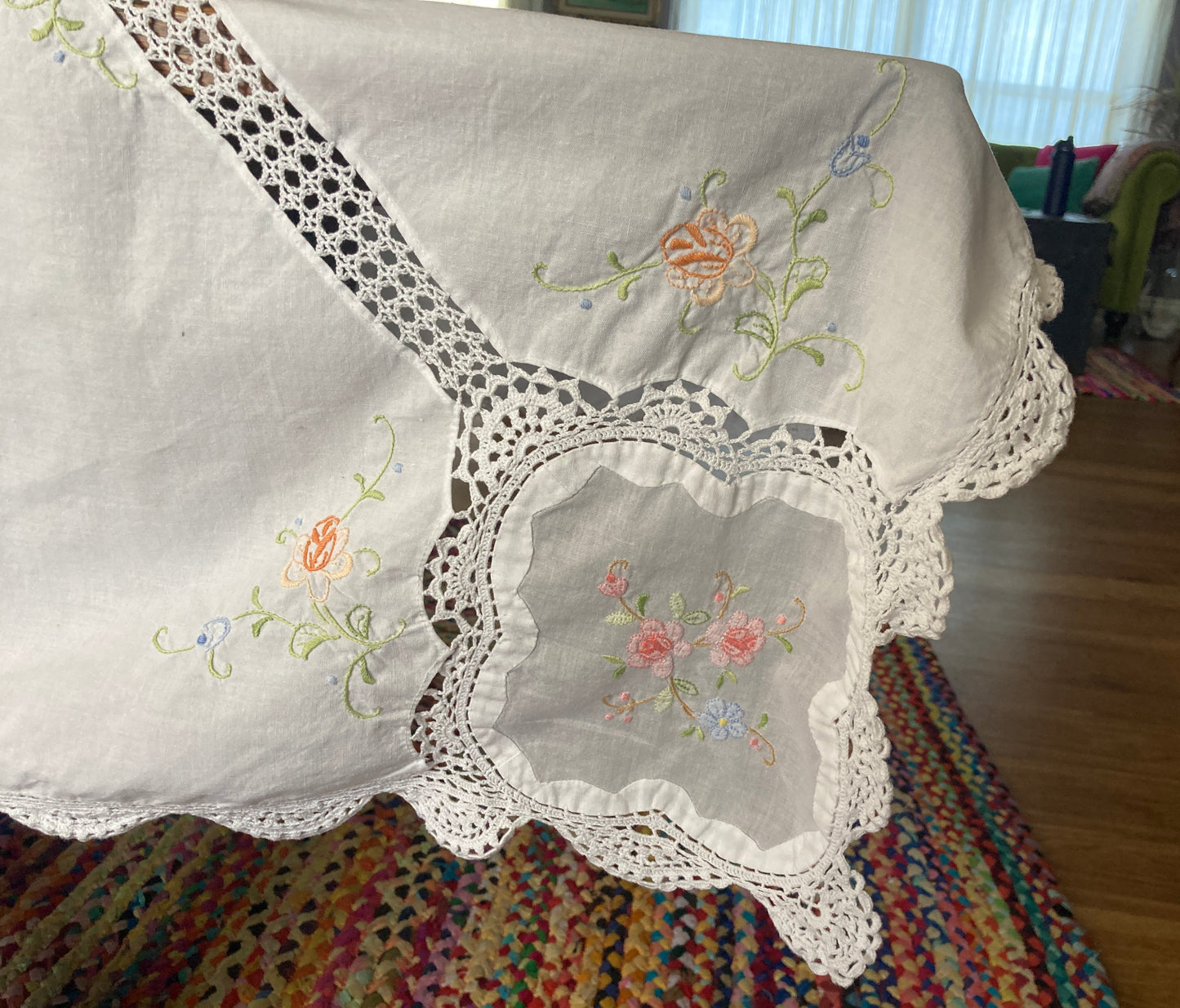 Large Cotton Embroidered Tablecloth Rectangle