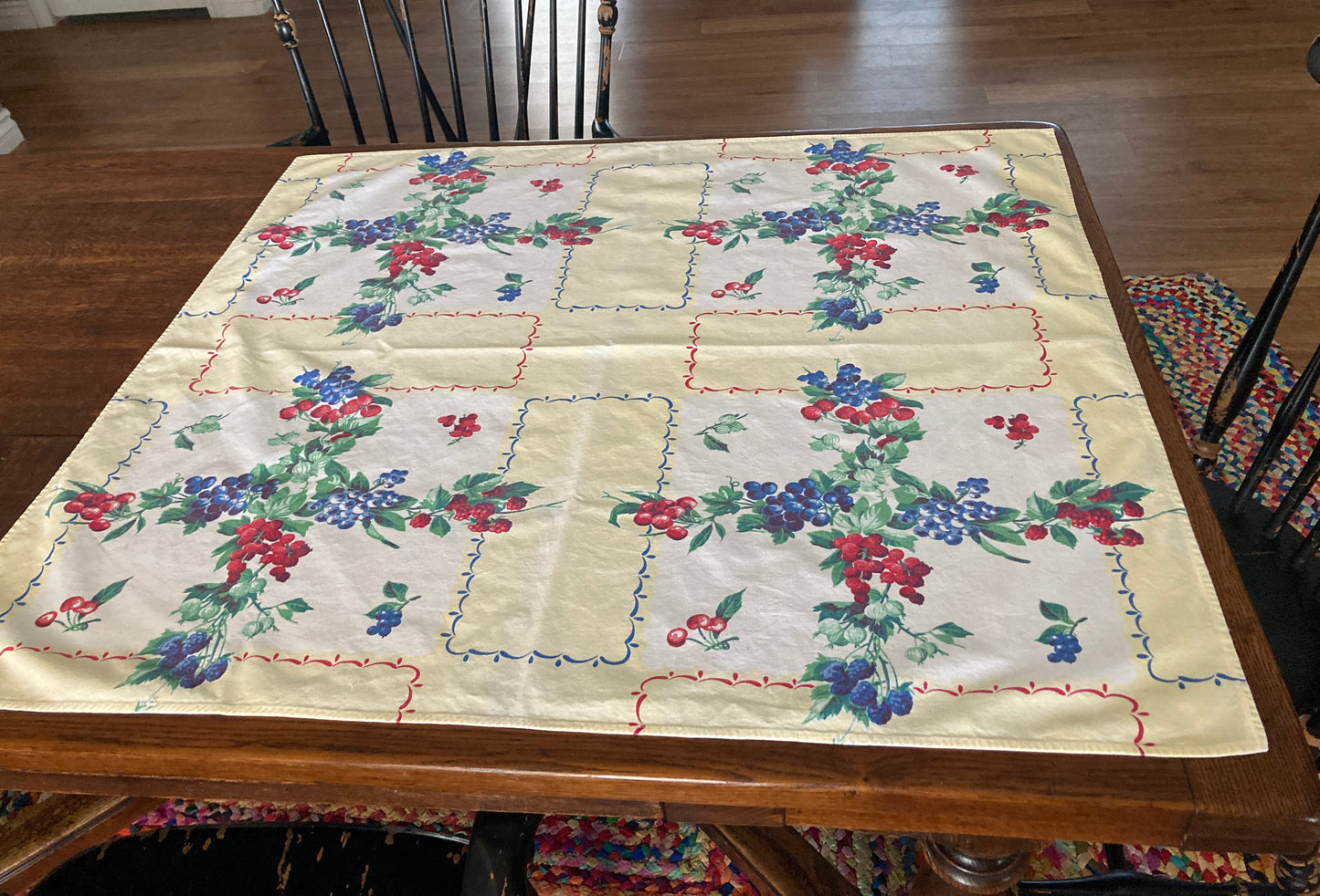 Mid Century Small Printed Tablecloth Berries and Cherries