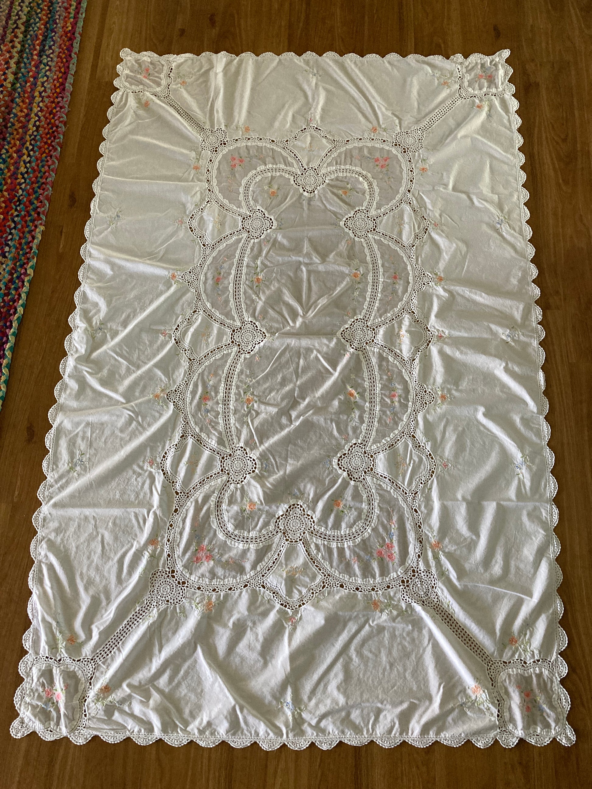 Large Cotton Embroidered Tablecloth Rectangle