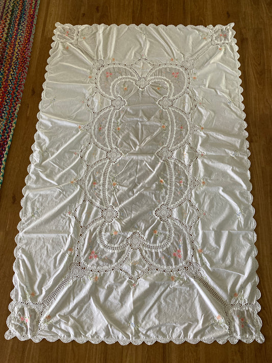 Large Cotton Embroidered Tablecloth Rectangle