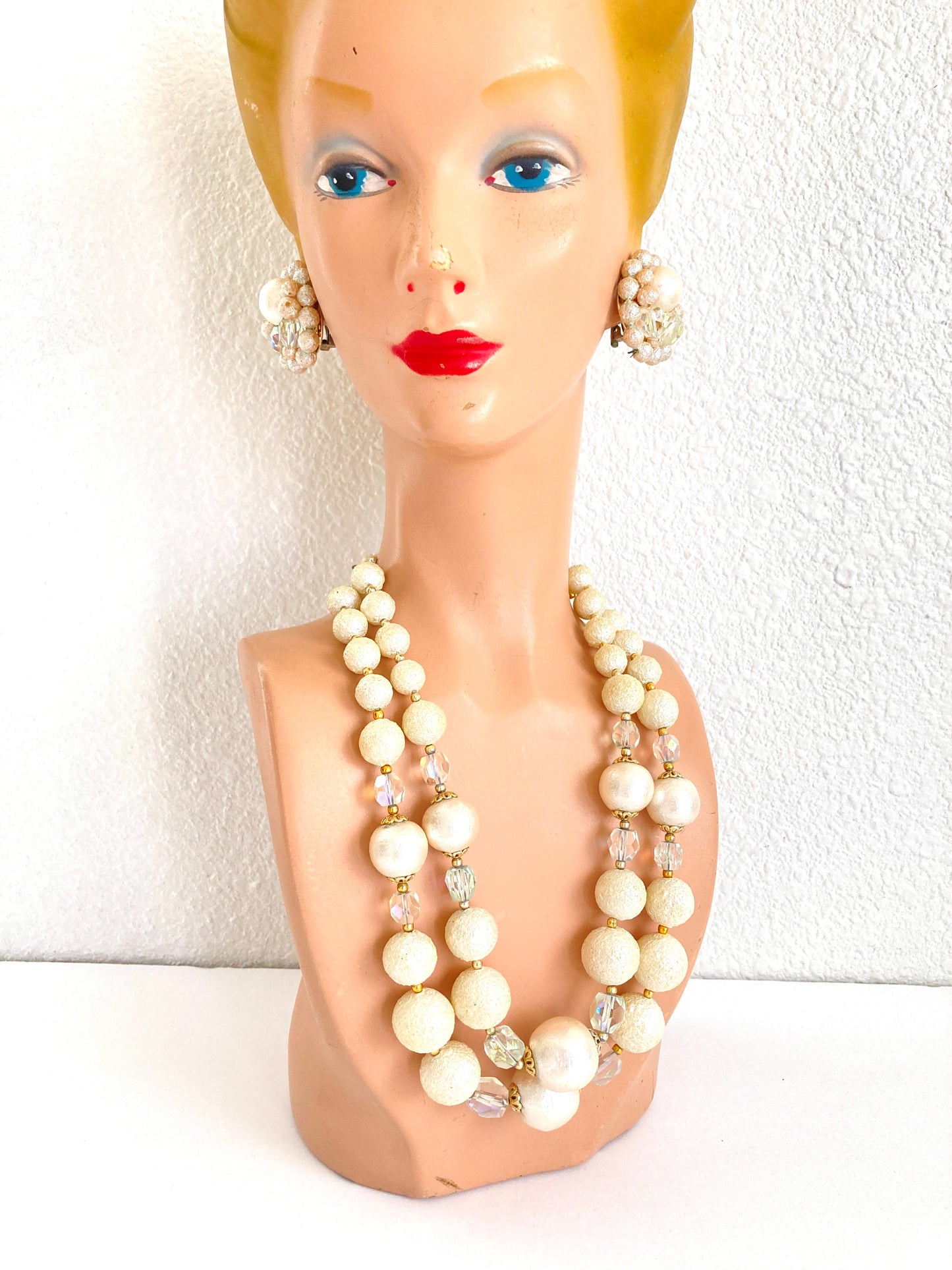 Mid Century Necklace and Earrings Set in Cream