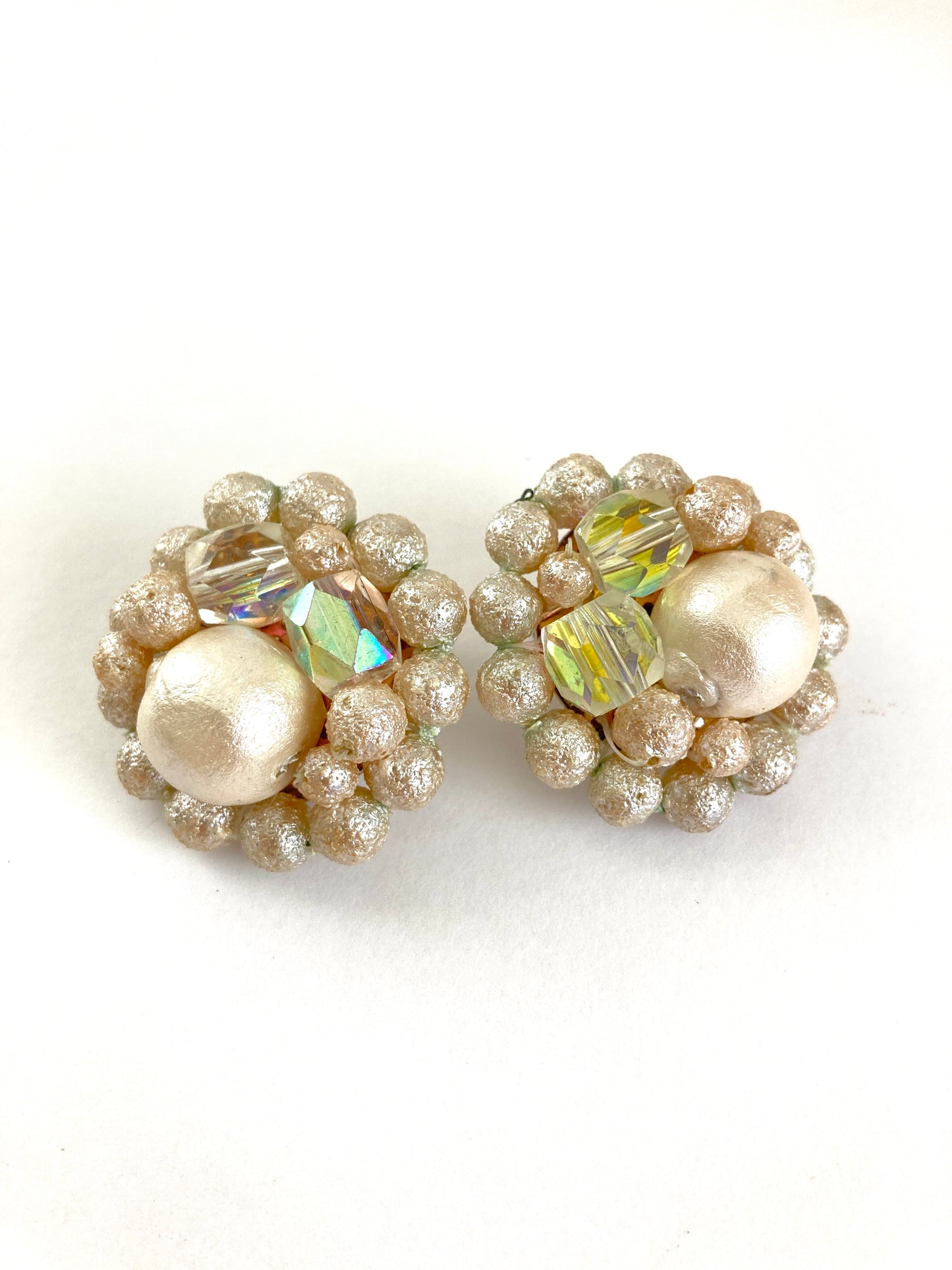 Mid Century Necklace and Earrings Set in Cream