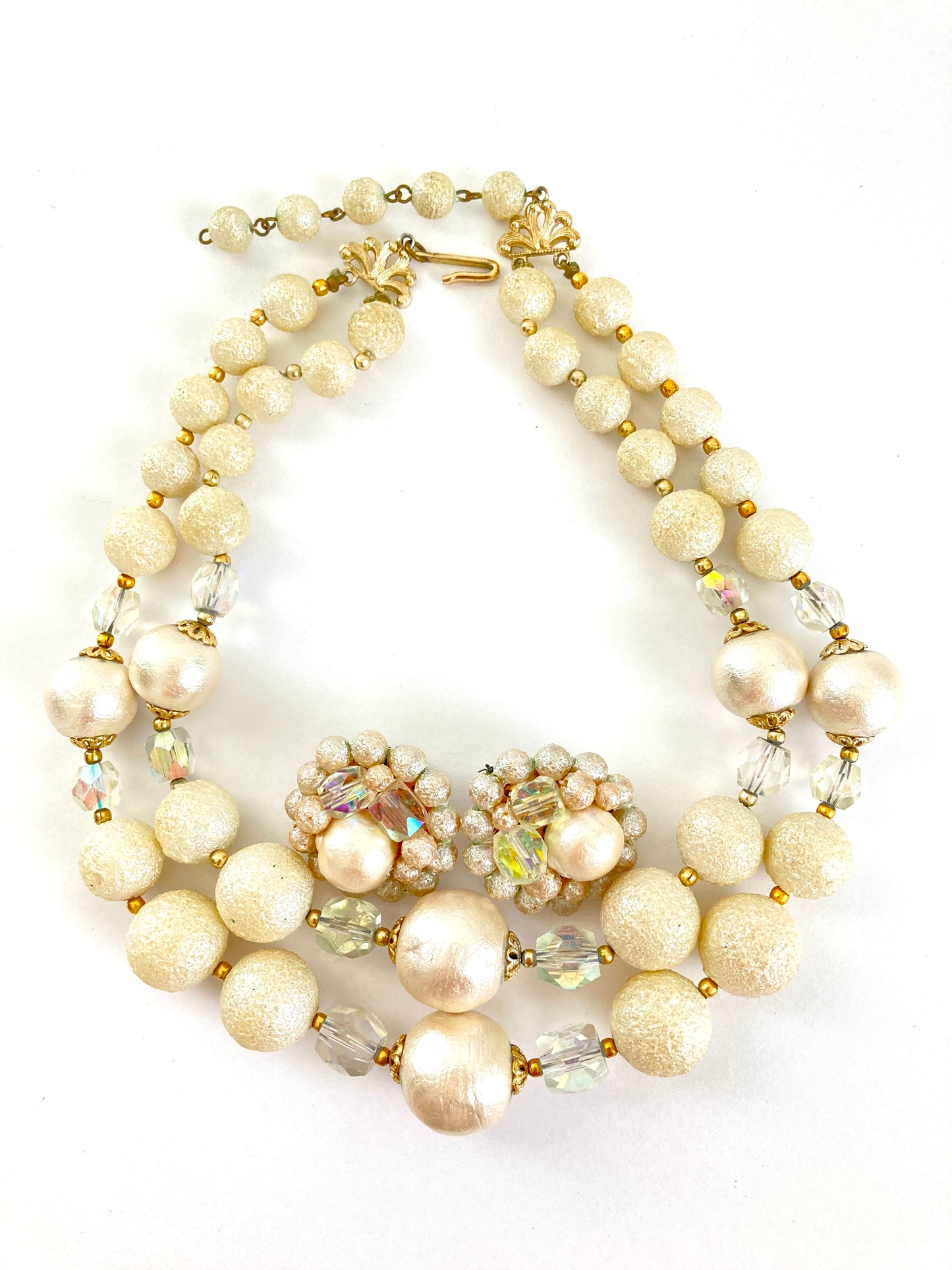 Mid Century Necklace and Earrings Set in Cream