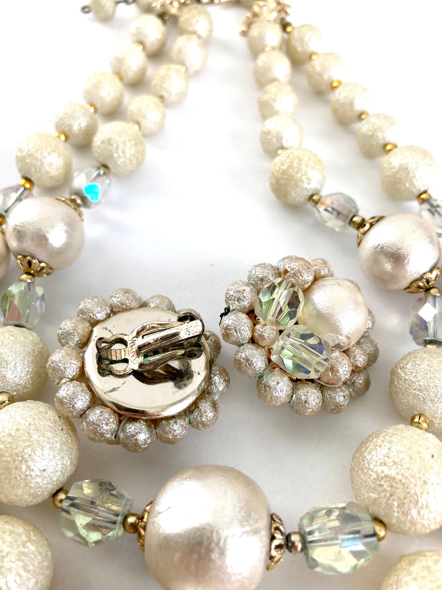 Mid Century Necklace and Earrings Set in Cream