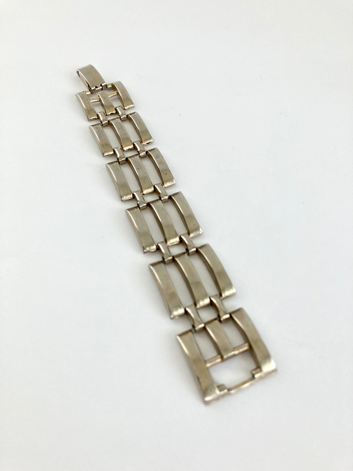Chunky Tank Style Link Bracelet in Silver-tone Metal