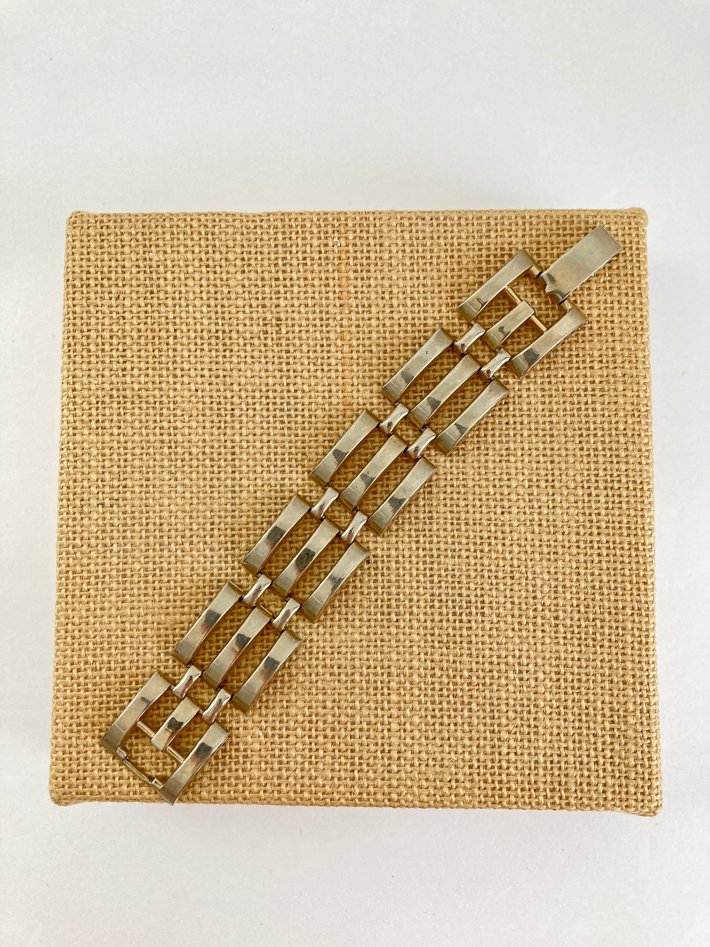 Chunky Tank Style Link Bracelet in Silver-tone Metal