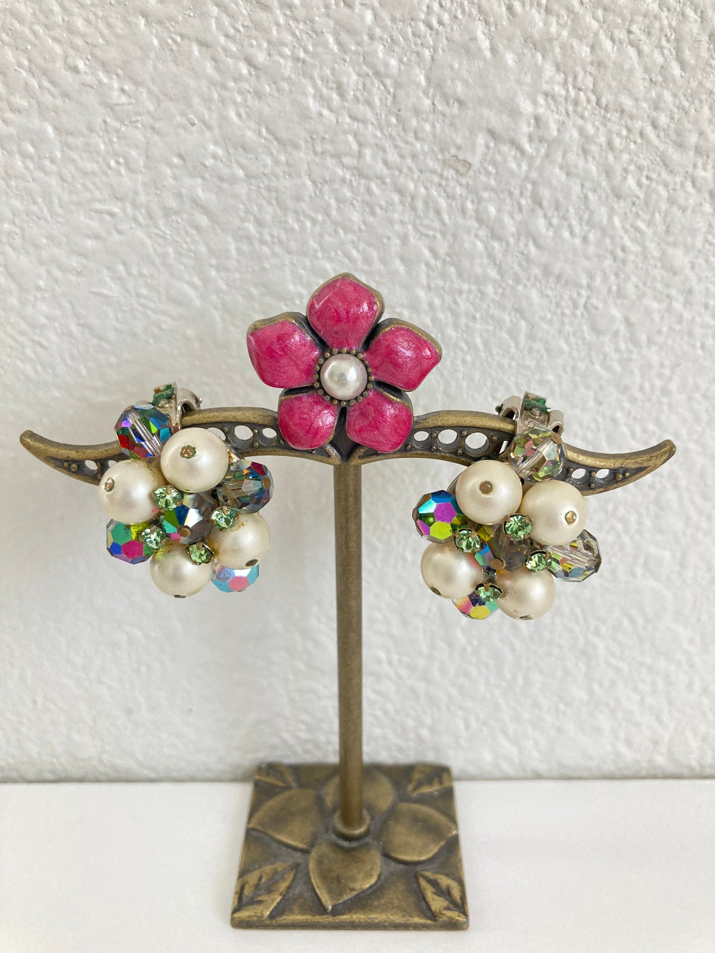 Hobé Faux Pearl and Rainbow Crystal Earrings