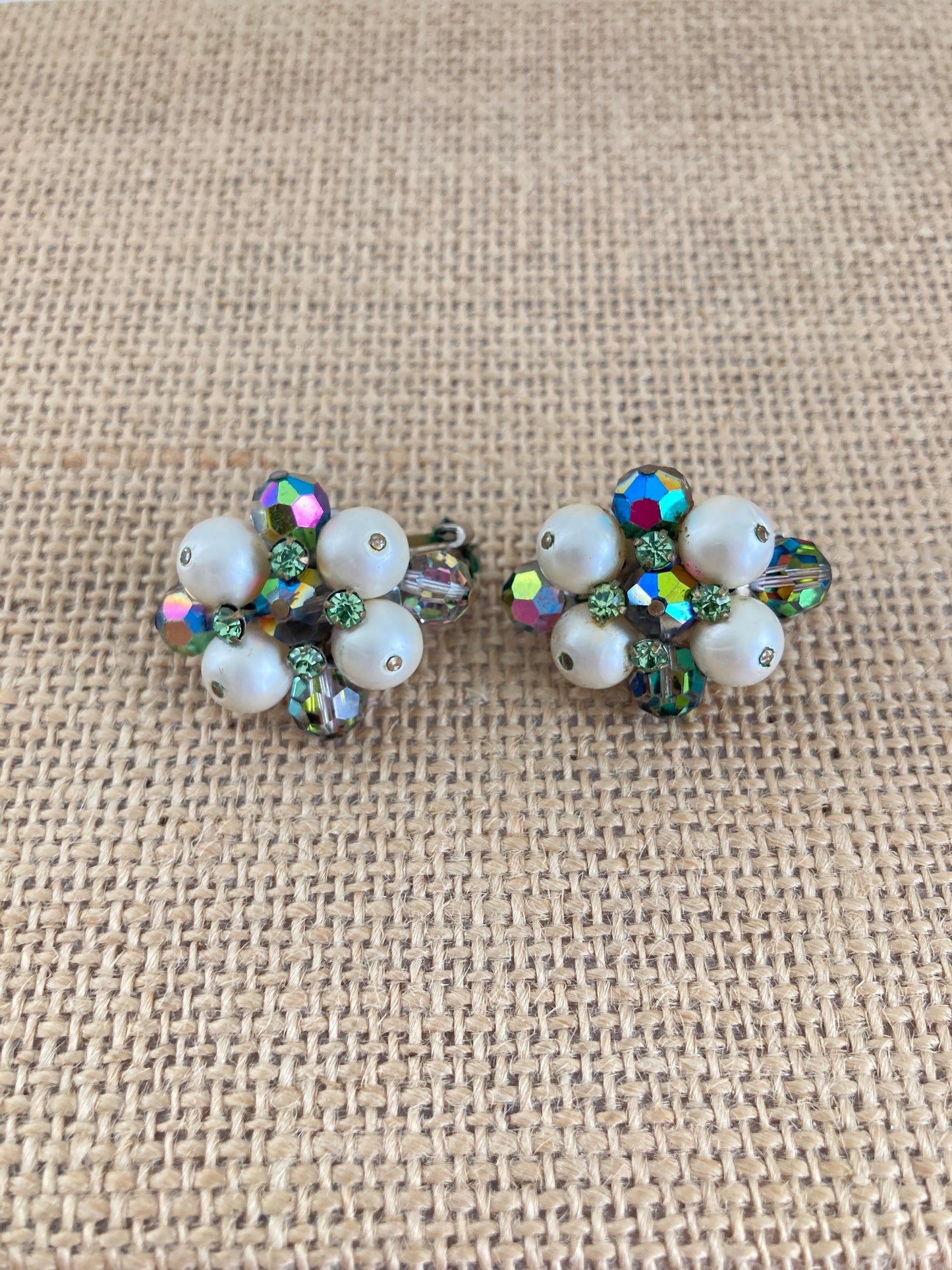 Hobé Faux Pearl and Rainbow Crystal Earrings