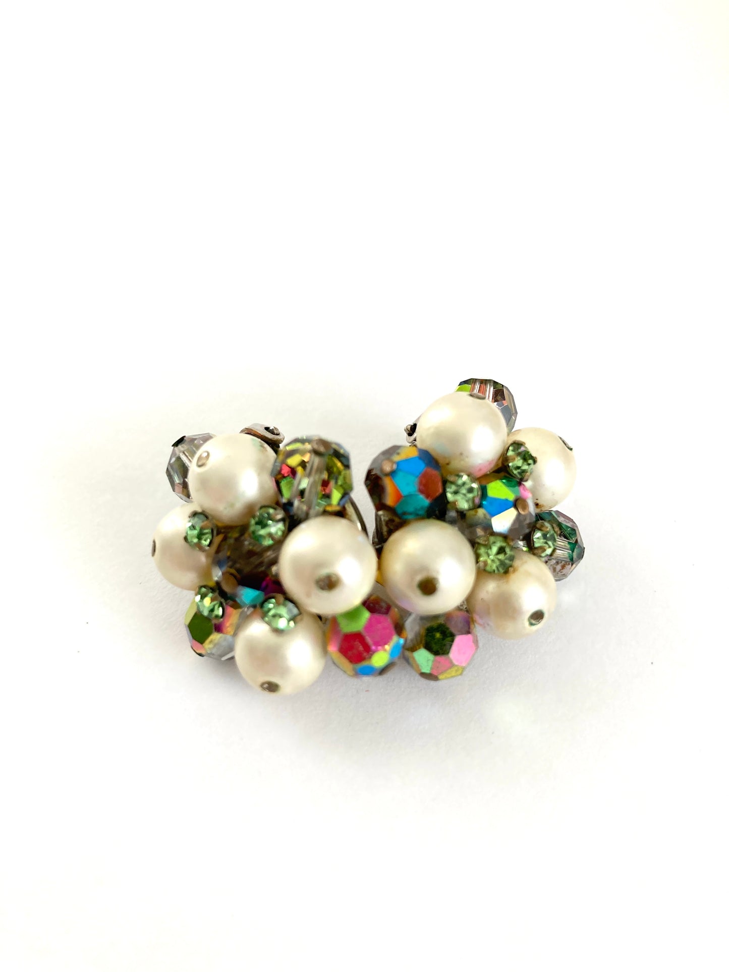 Hobé Faux Pearl and Rainbow Crystal Earrings