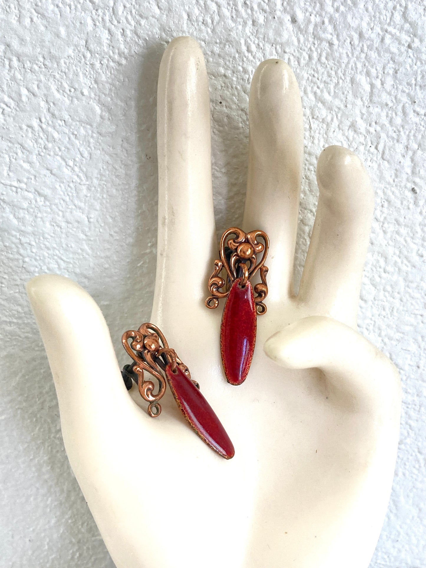 Copper and Enamel Dangle Earrings