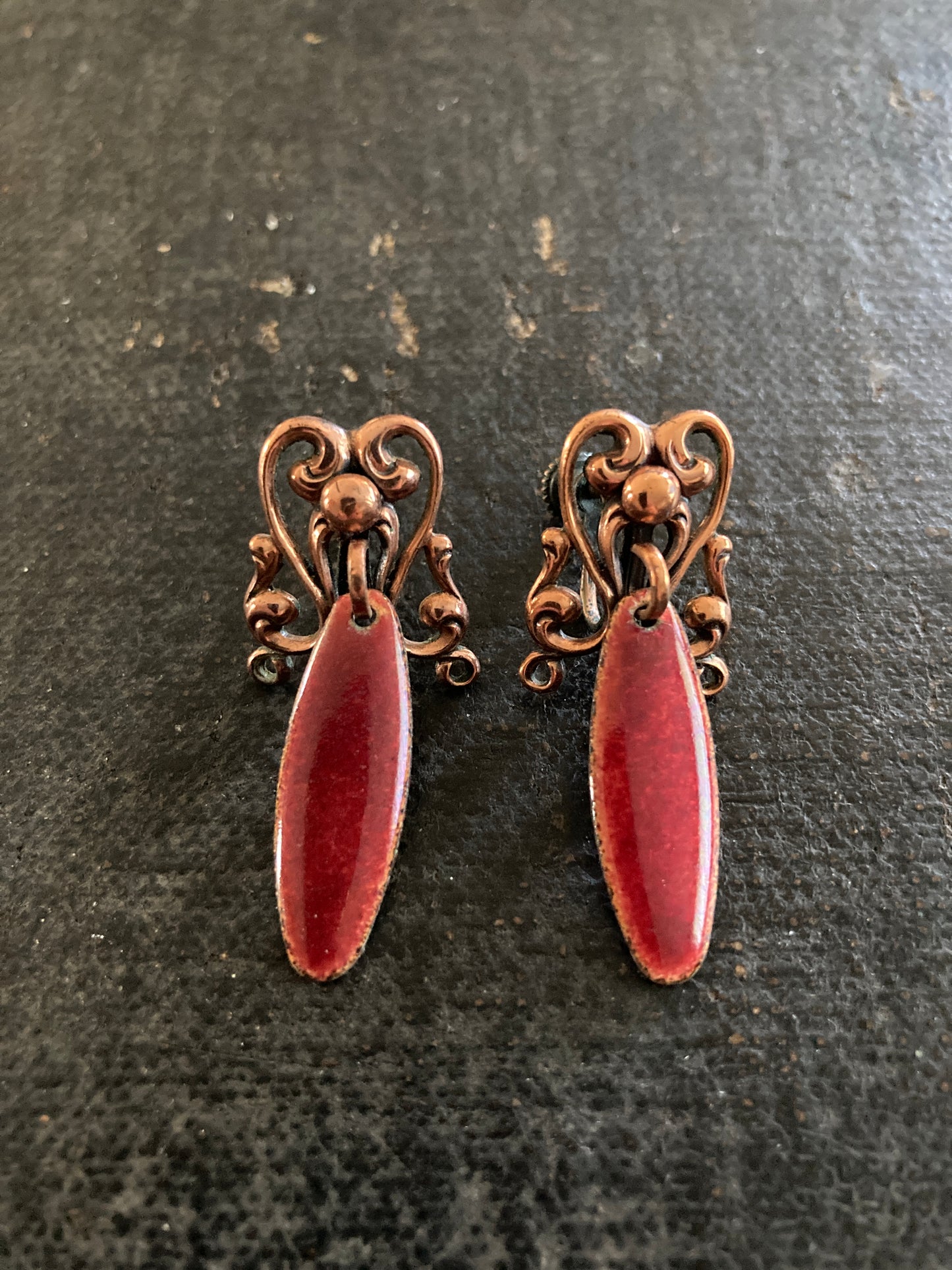 Copper and Enamel Dangle Earrings