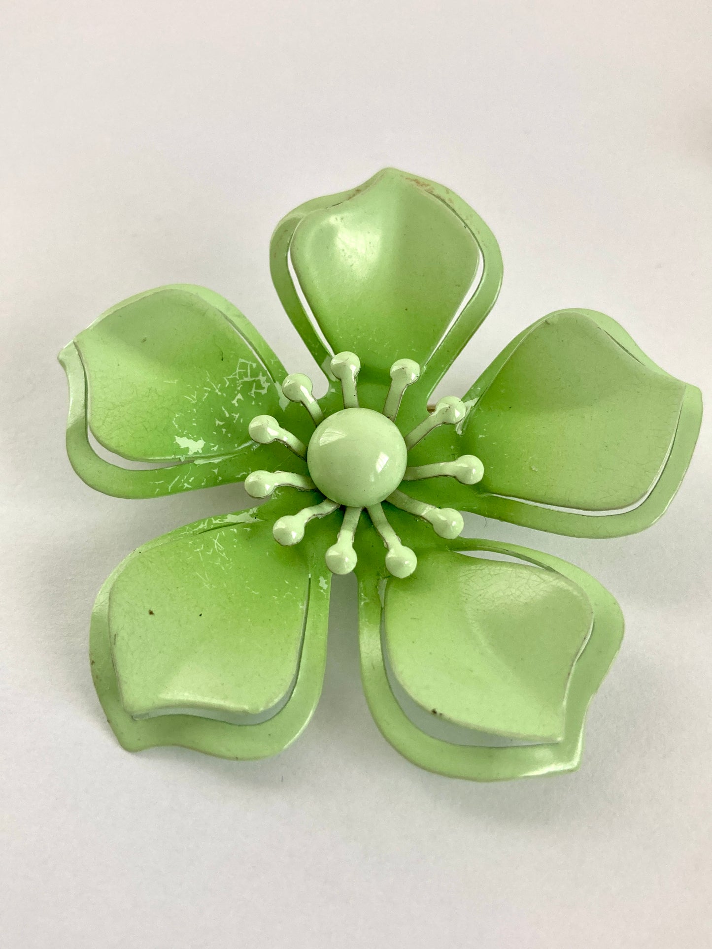 Green Enamel Flower Pin and Earrings Set