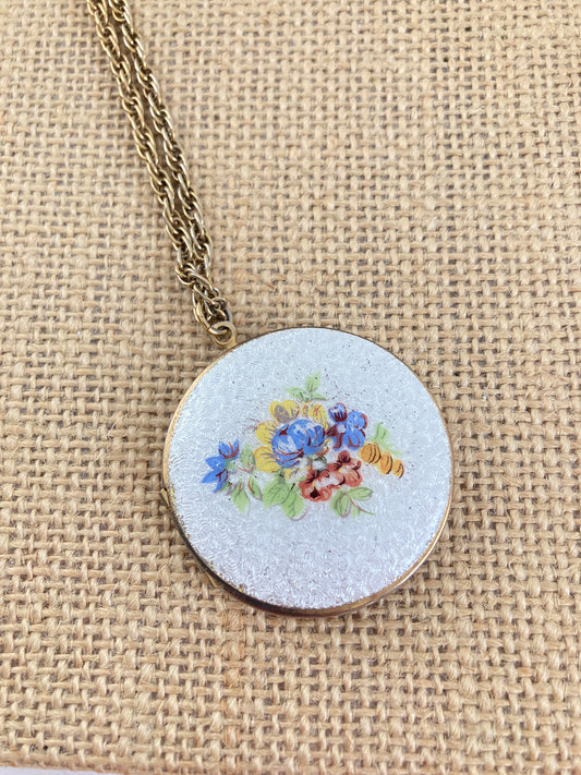 1960s Guilloche Locket with Flowers